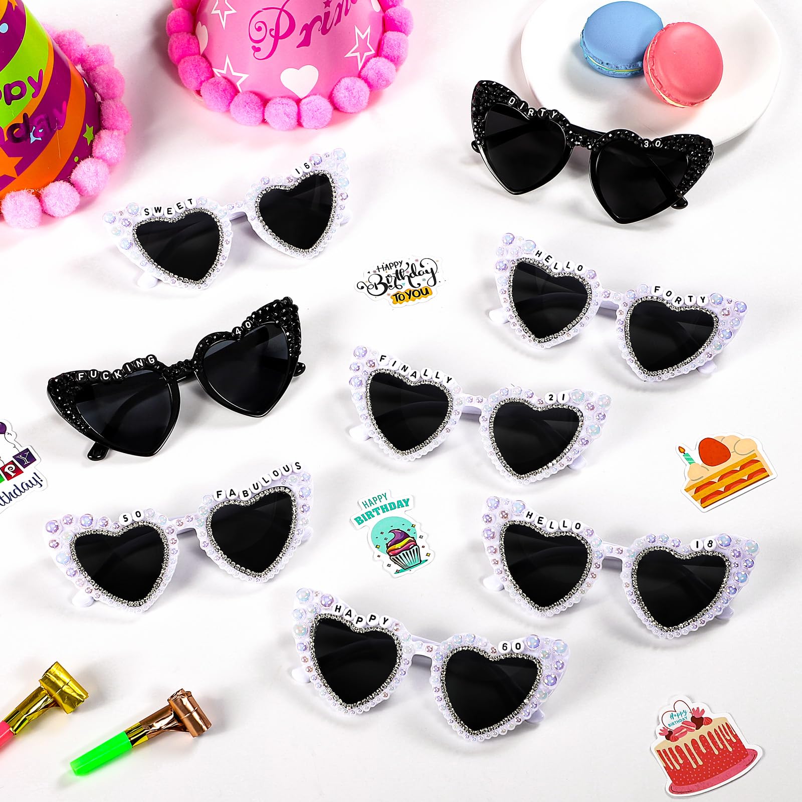 Birthday Girl Heart-Shaped Sunglasses With Pearl Accents - White Stylish Birthday Glasses For Women & Girls