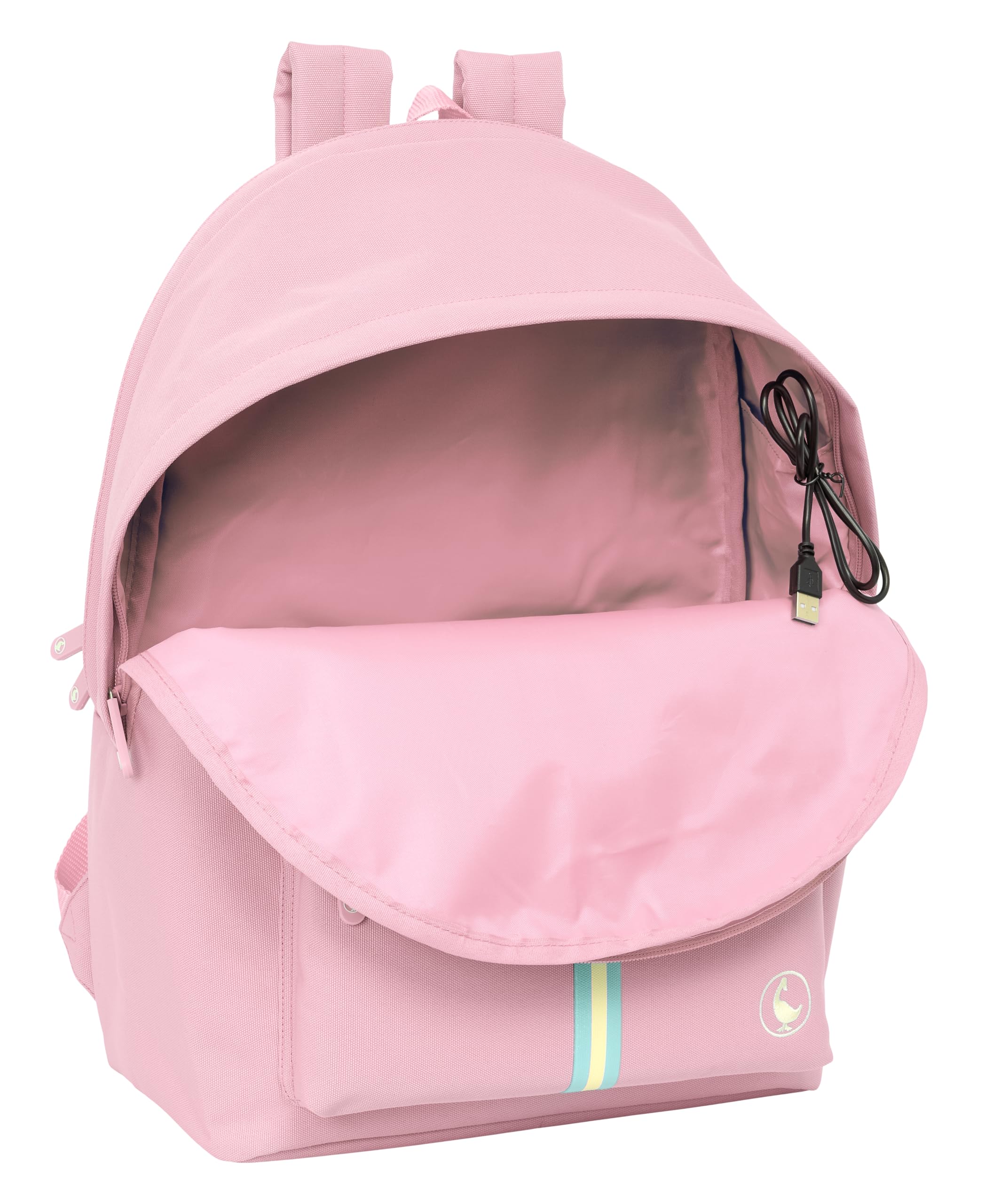 Safta EL GANSO BASICS - Plecak na laptopa 15,6" i USB, idealny dla młodzieży w różnym wieku, tkanina z recyklingu, wygodny i wszechstronny, jakość i wytrzymałość, 31 x 18 x 44 cm, Różowy kolor, M