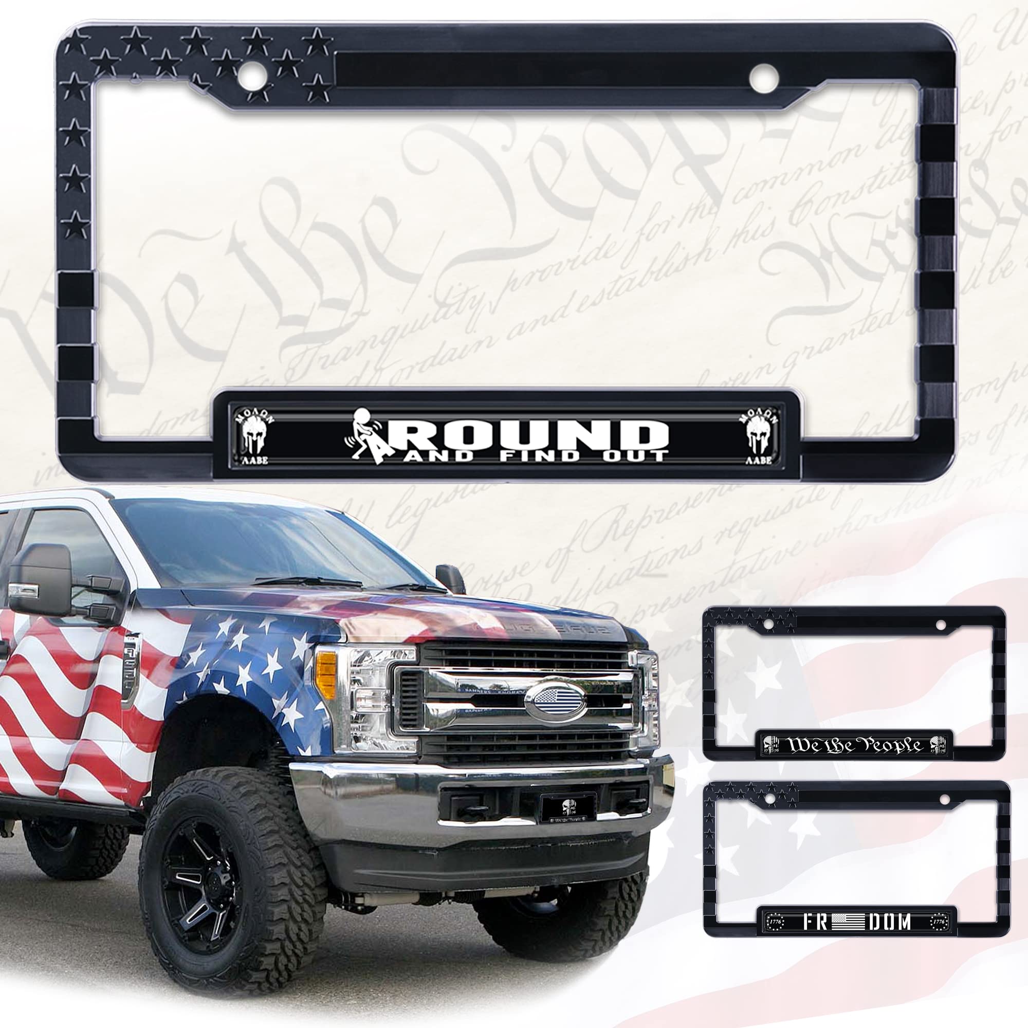 American Flag License Plate Frame Tag Bracket with 3D Raised Stars and Stripes. (Molon Labe)