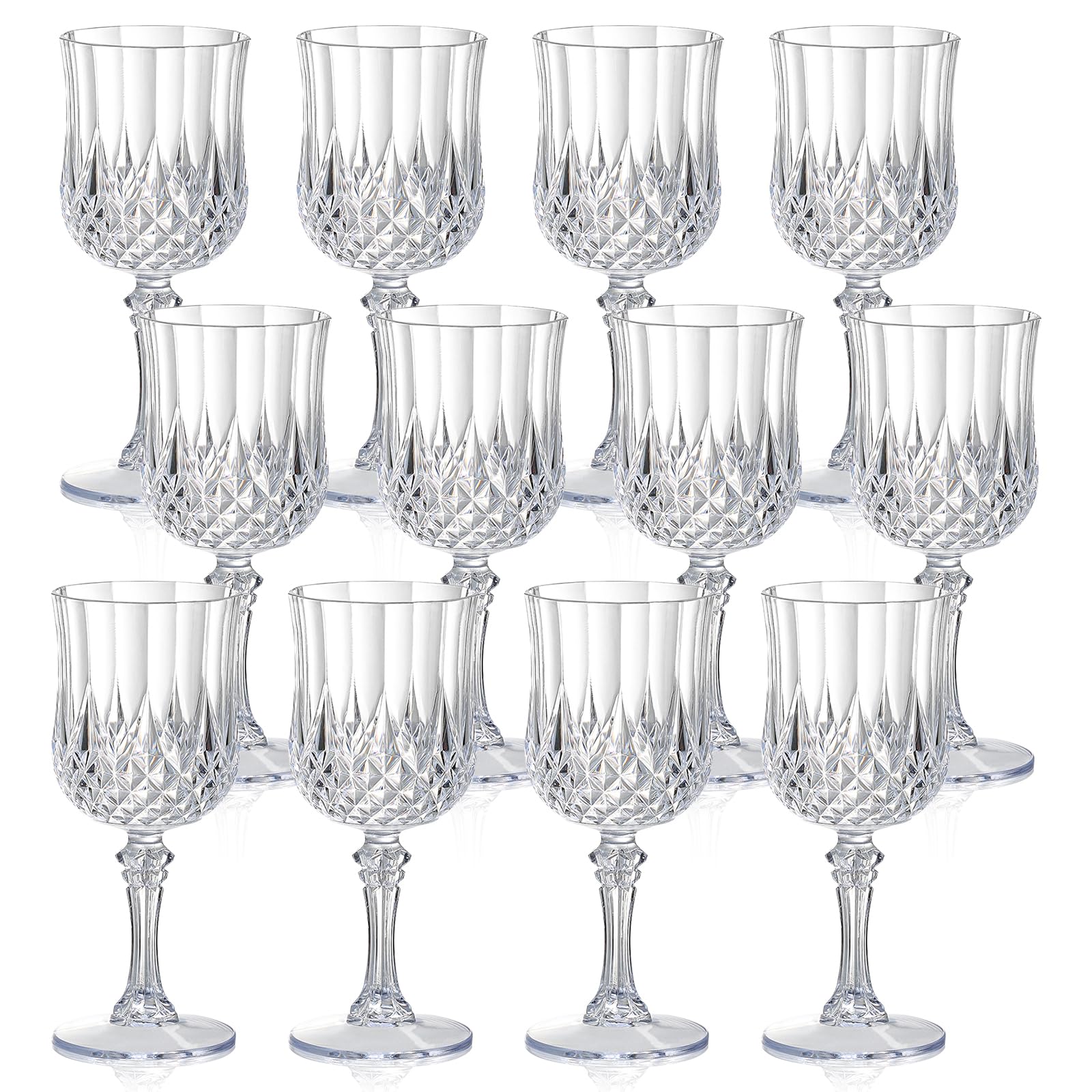 12 Pieces 7 oz Plastic Wine Glasses Transparent Reusable Vintage Wine Goblets Vintage Plastic Gin Glasses Unbreakable Drink Glasses Water Goblets for Weddings Parties Outdoor Events BBQ Picnics