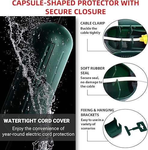 Miniatura 3 de Paquete de 4 protectores de enchufe de cable de extensión para exteriores grandes con cierres, protector en forma de cápsula con compartimento