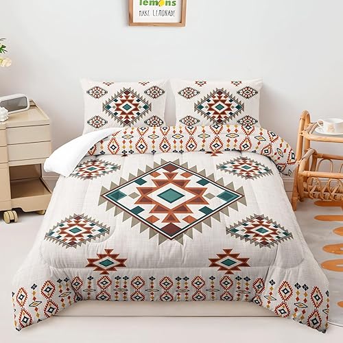 Miniatura 4 de AILONEN Juego de ropa de cama geométrica étnica tamaño Queen para niños, niñas y adultos, adornos navajo, nativos americanos, estampado tribal,