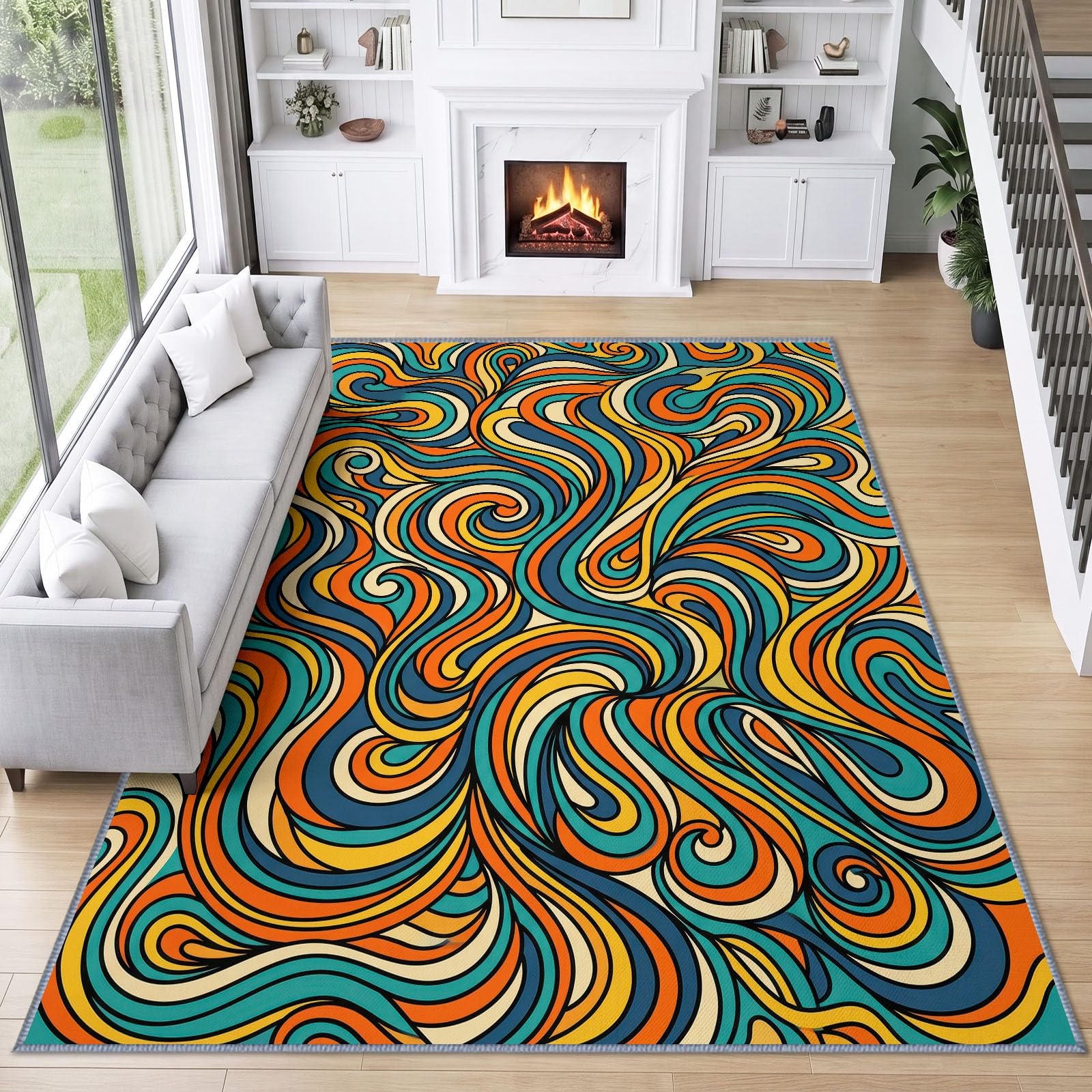 Générique Tapis Ruban d’intérieur Durable, Facile à Nettoyer 80x150 cm, Vintage Pop Abstrait Tapis pour Salon, Chambre, Cuisine ou entrée