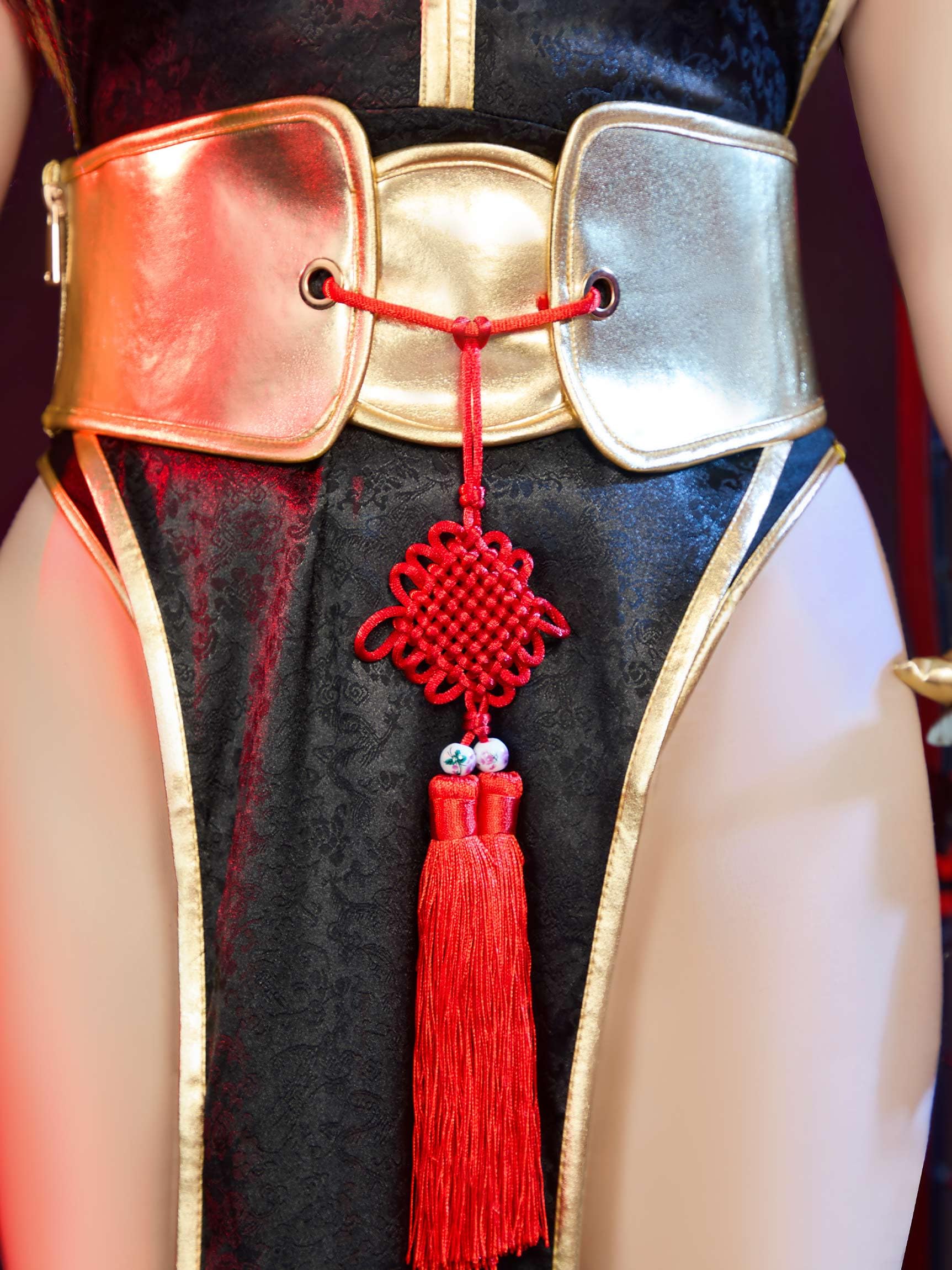 Micotaku Street Fighter Officially Licensed Women's Classic Chun-Li Black Cosplay Costume Side-slit Cheongsam