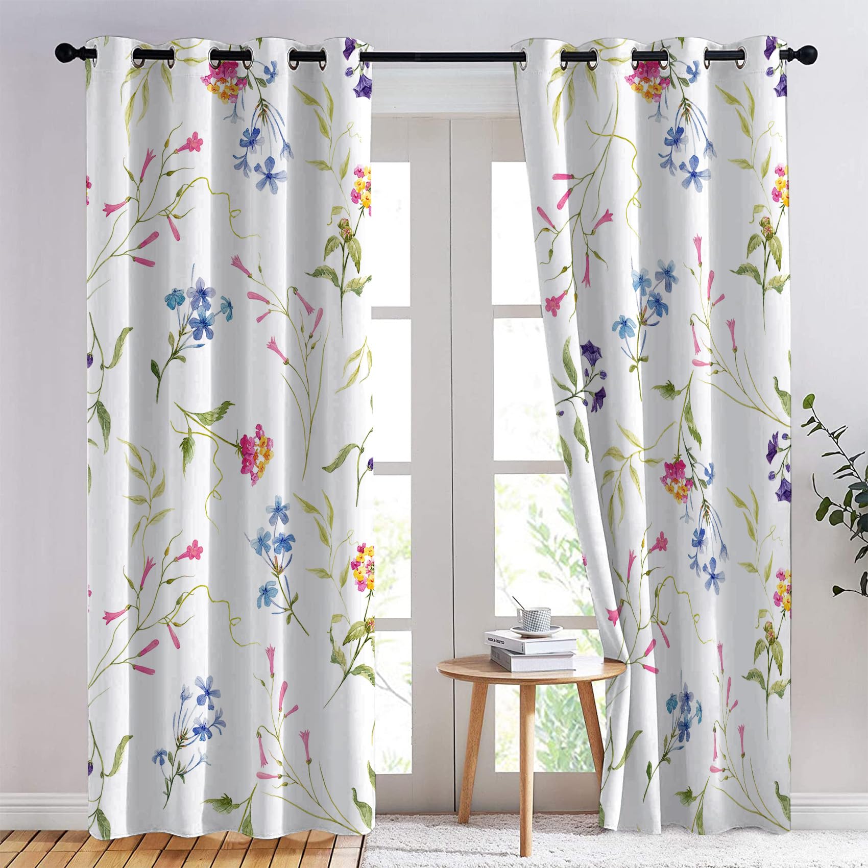 Rideau Occultant, Motif Fleuri - Rideaux Thermiques Imprimé pour Salon Chambre Fenetre, Lot de 2 Rideaux et Draperies Intérieurs à Oeillets, 140x240 cm (L x H)