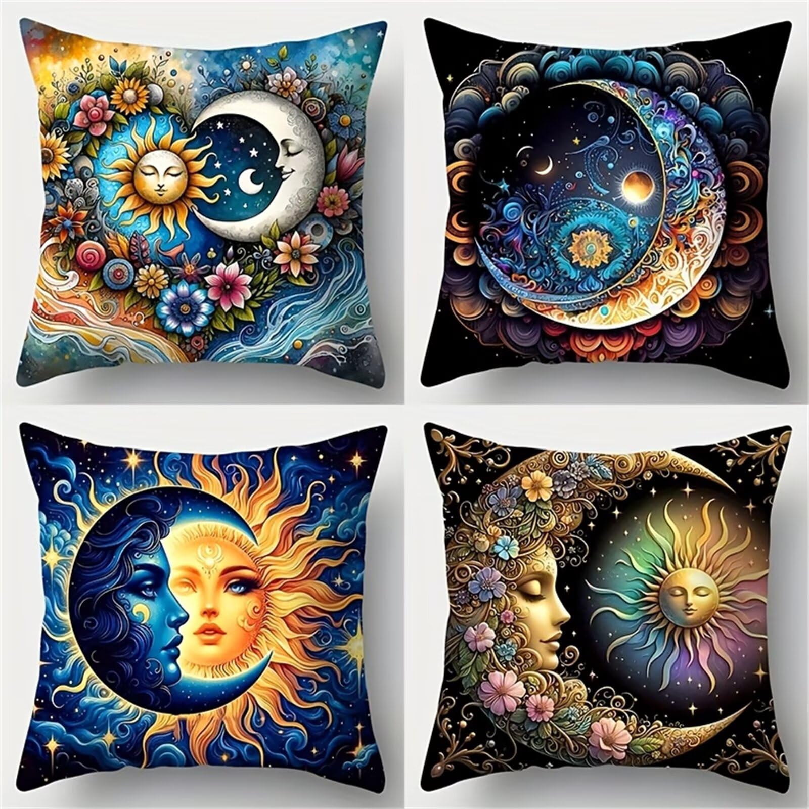 QiHon Bohemian Flowers Cushion Covers 30x30 cm Set of 4, Decorative Throw Pillow Cases, 12x12 inch Square Linen Pillowcases for Sofa Living Room Bedroo