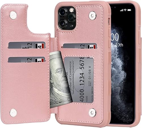 Arae Funda para iPhone 11 Pro Max de piel sintética con bolsillos para tarjetas, cubierta trasera con tapa para iPhone 11 Pro Max 2019 de 6.5
