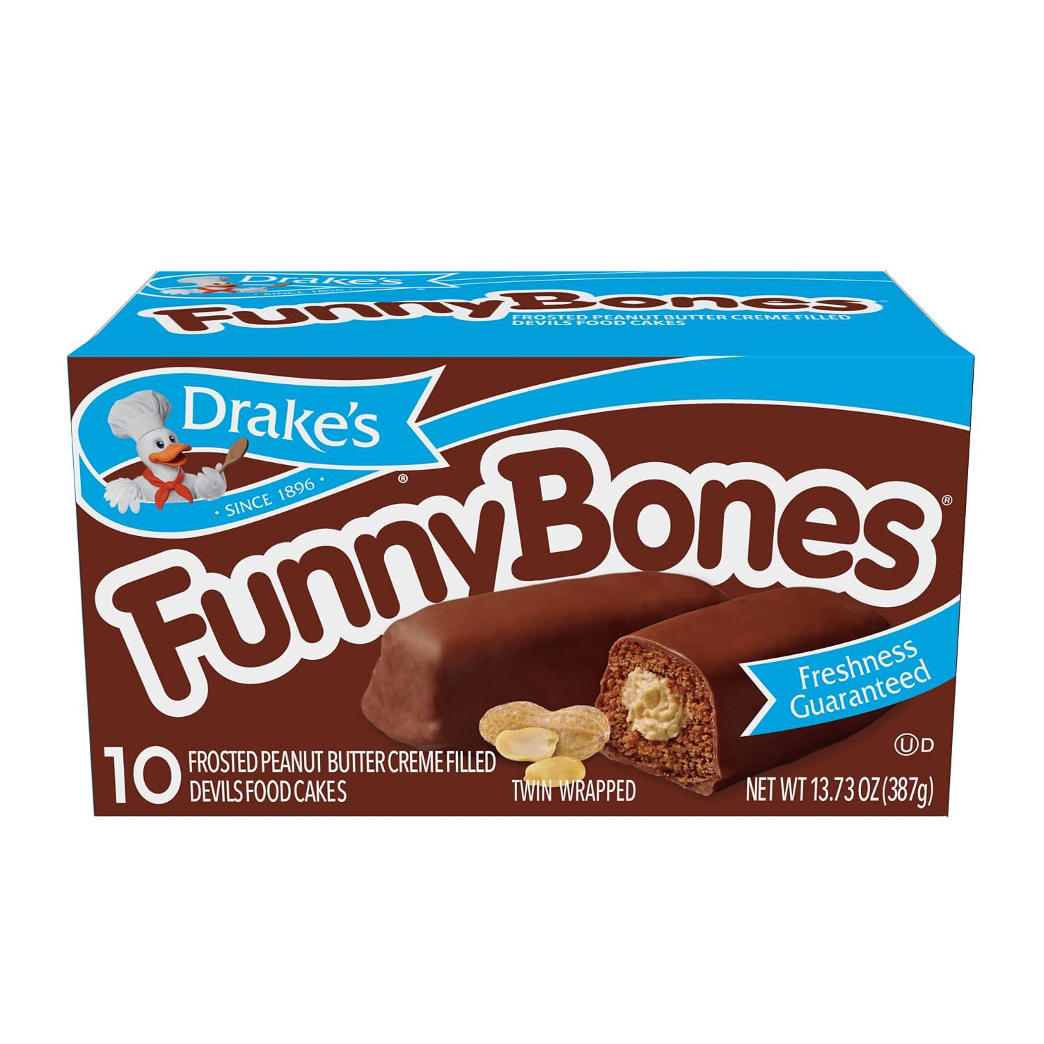 Drake's Funny Bones, 10 Twin-Wrapped Devils Food Cakes, 13.73 OZ Box