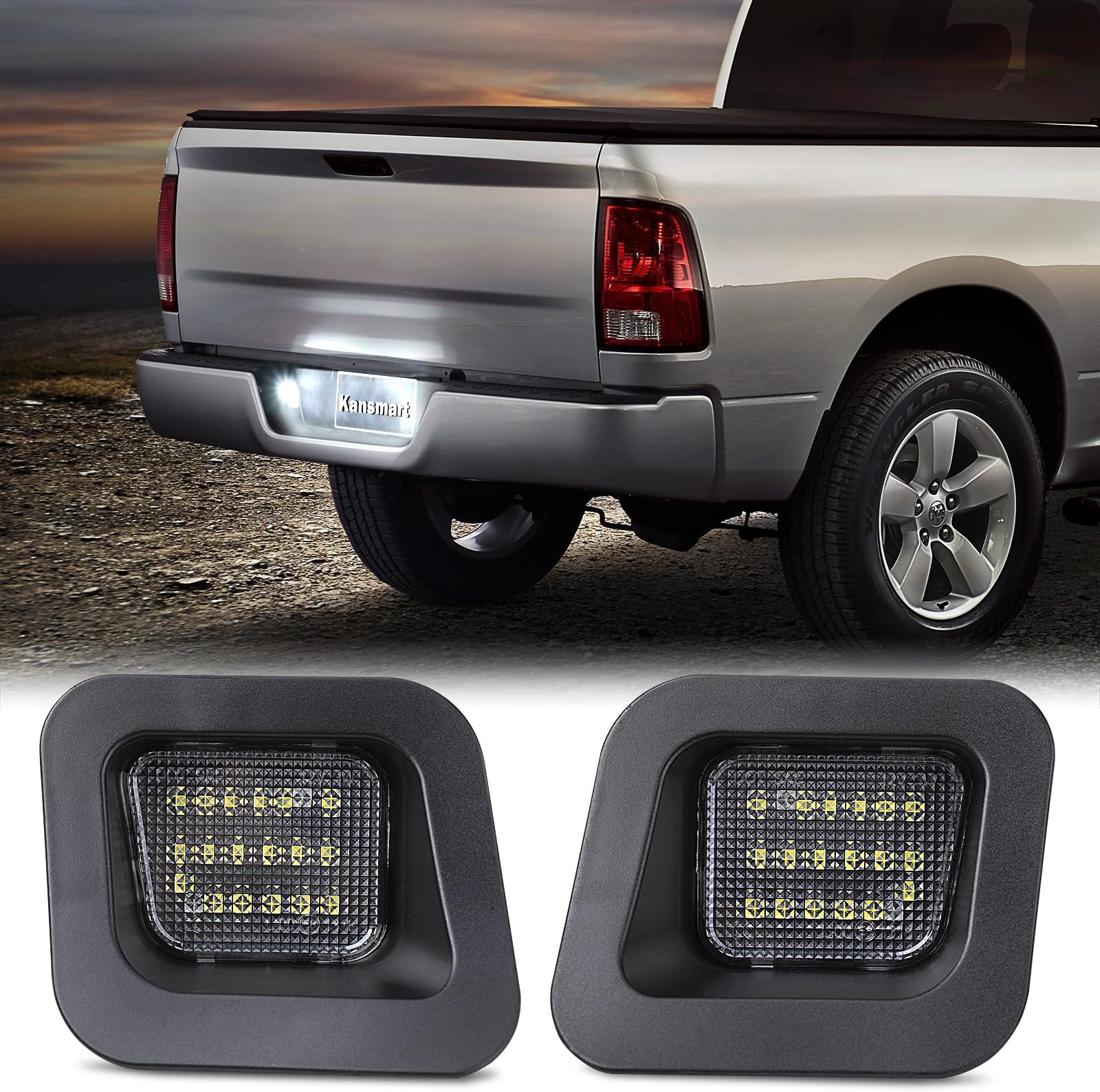 LED License Plate Light Compatible with 2003-2018 Dodge Ram 1500 2500 3500 Accessories License Plate Lights Assembly Replacement Pickup Truck Tag Lamp Smoke Lens 6000K White