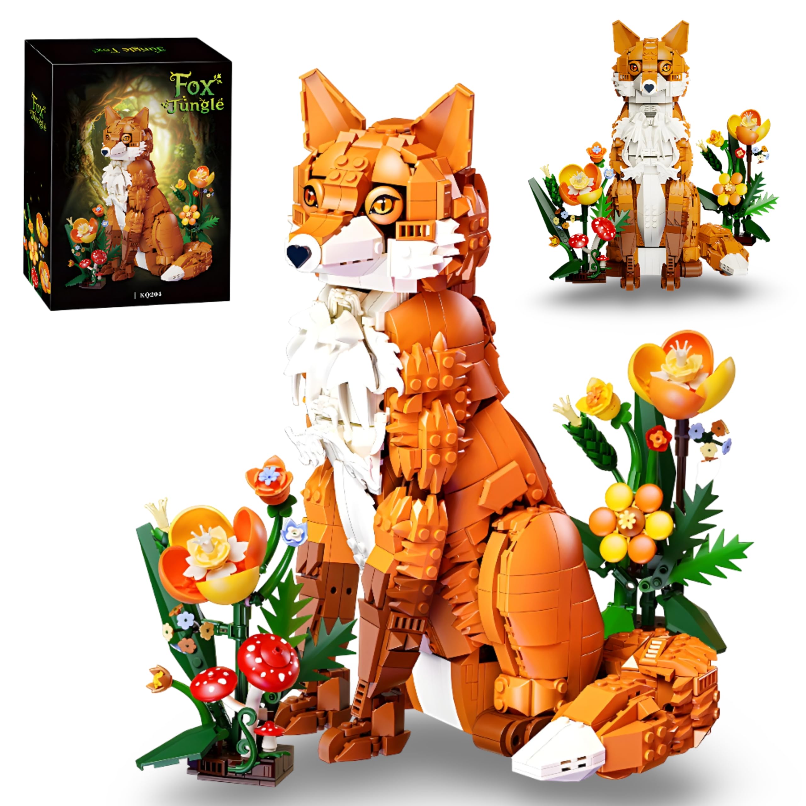 Forest Fox Flower Building Block Set, 1558 PCS Wild Animals Building Model Toys with Flower & Mushroom for Home Decor, Nature Animal Display Kit, Collectible Educational Gift for Adult & Teen