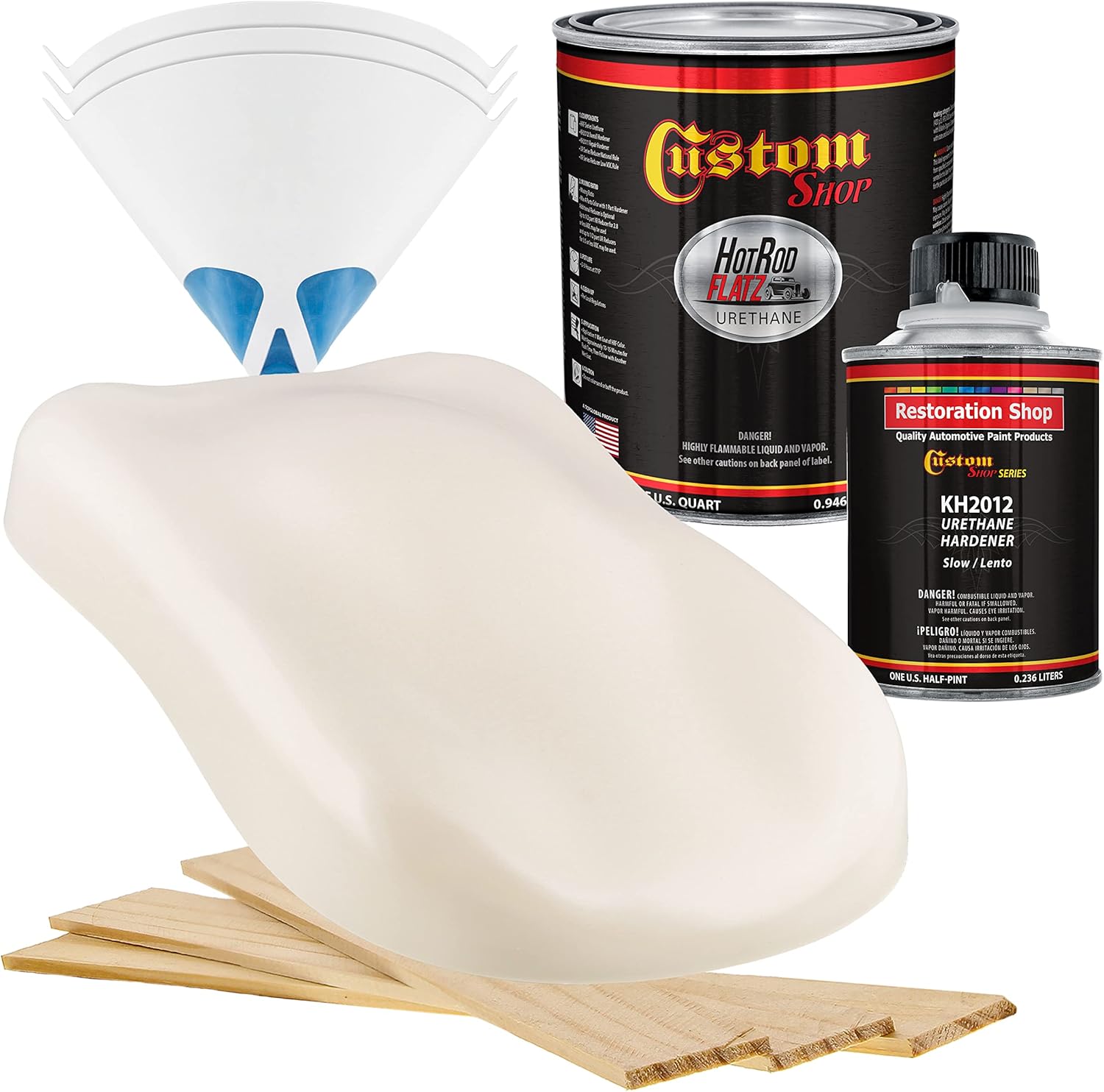 Custom Shop - Wimbledon White - Hot Rod Flatz Flat Matte Satin Urethane Auto Paint - Complete Quart Paint Kit - Professional Low Sheen Automotive, Car Truck Coating, 4:1 Mix Ratio