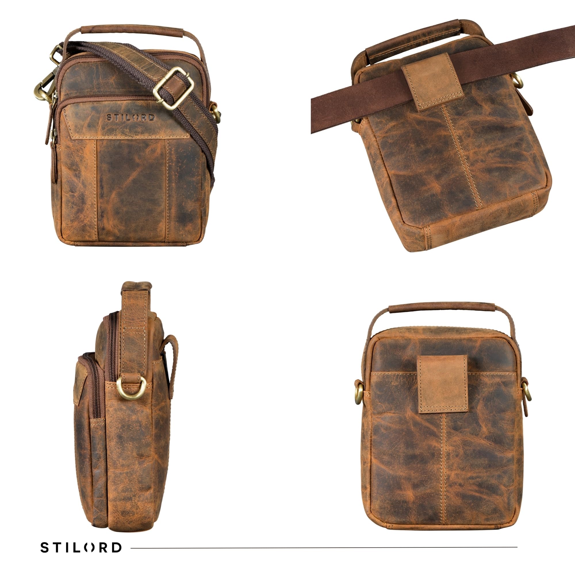 STILORD Nomad Bolso bandolera de piel para hombre pequeño, bolso de hombro, bolso cruzado de piel auténtica, negro