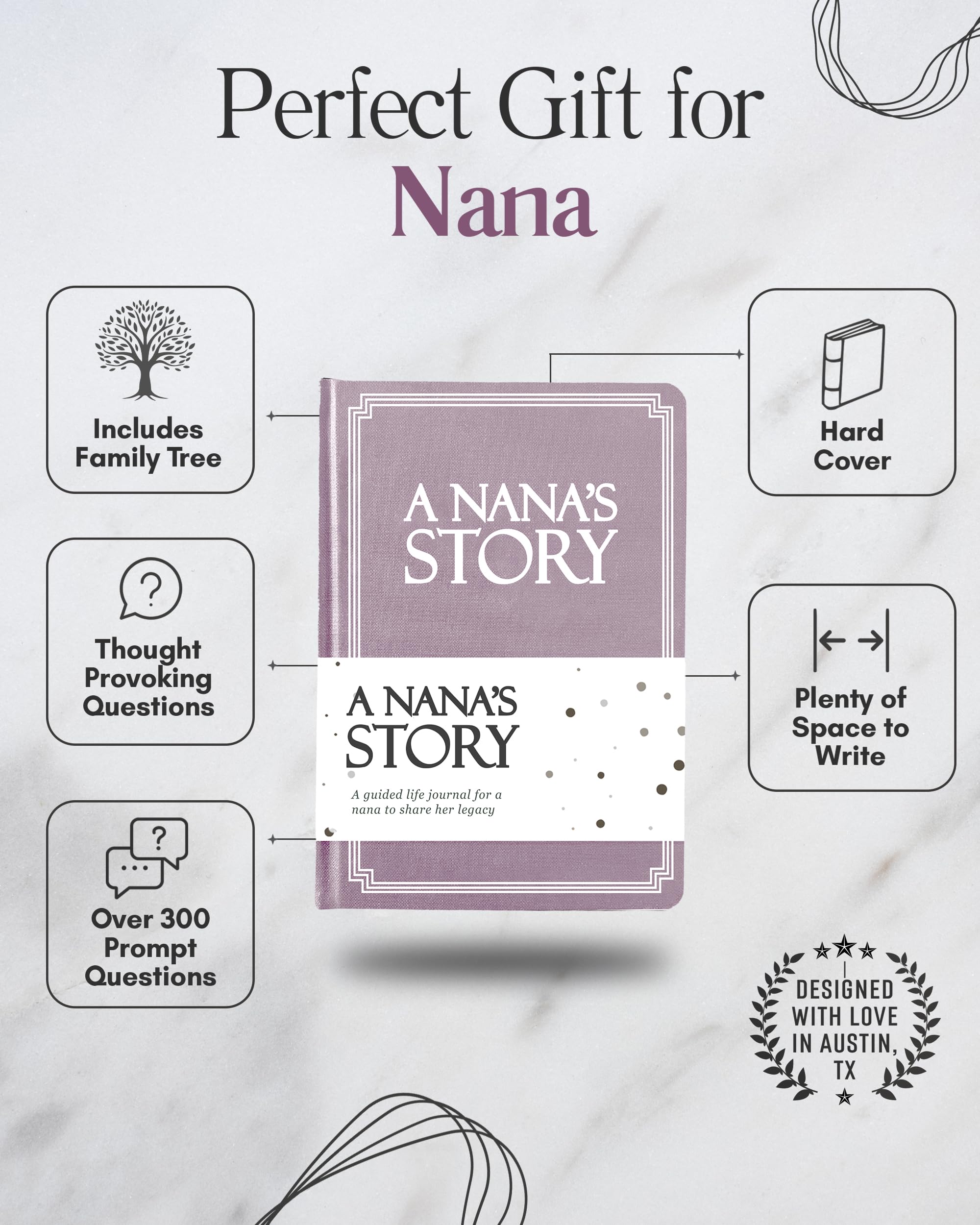 Nana's Life Story Journal (Hardcover): A Meaningful Keepsake for Nana to Share Her Journey and Memories, Book Includes 250+ Prompt Questions, Sentimental Gifts for Mother's Day, Birthday & Christmas