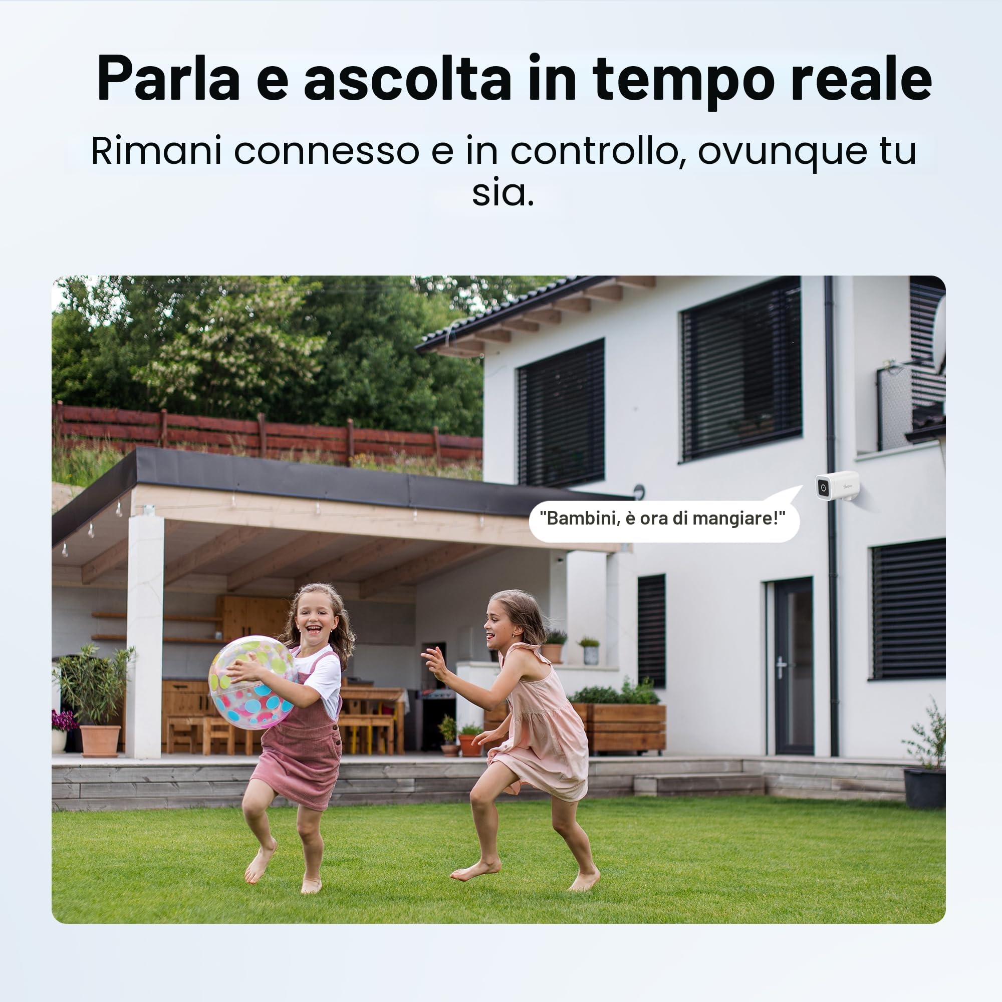 SONOFF CAM-B1P Telecamera di Sicurezza Esterna 2K HD, Visione Notturna a Colori, 180° Panorama, AI Rilevamento Tracciamento, IP65 Impermeabile, Audio Bidirezionale, Compatibile Smart Home