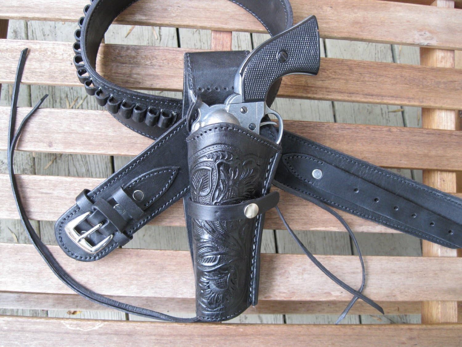 Country Western USA Black Leather .22 Caliber Gun Belt and