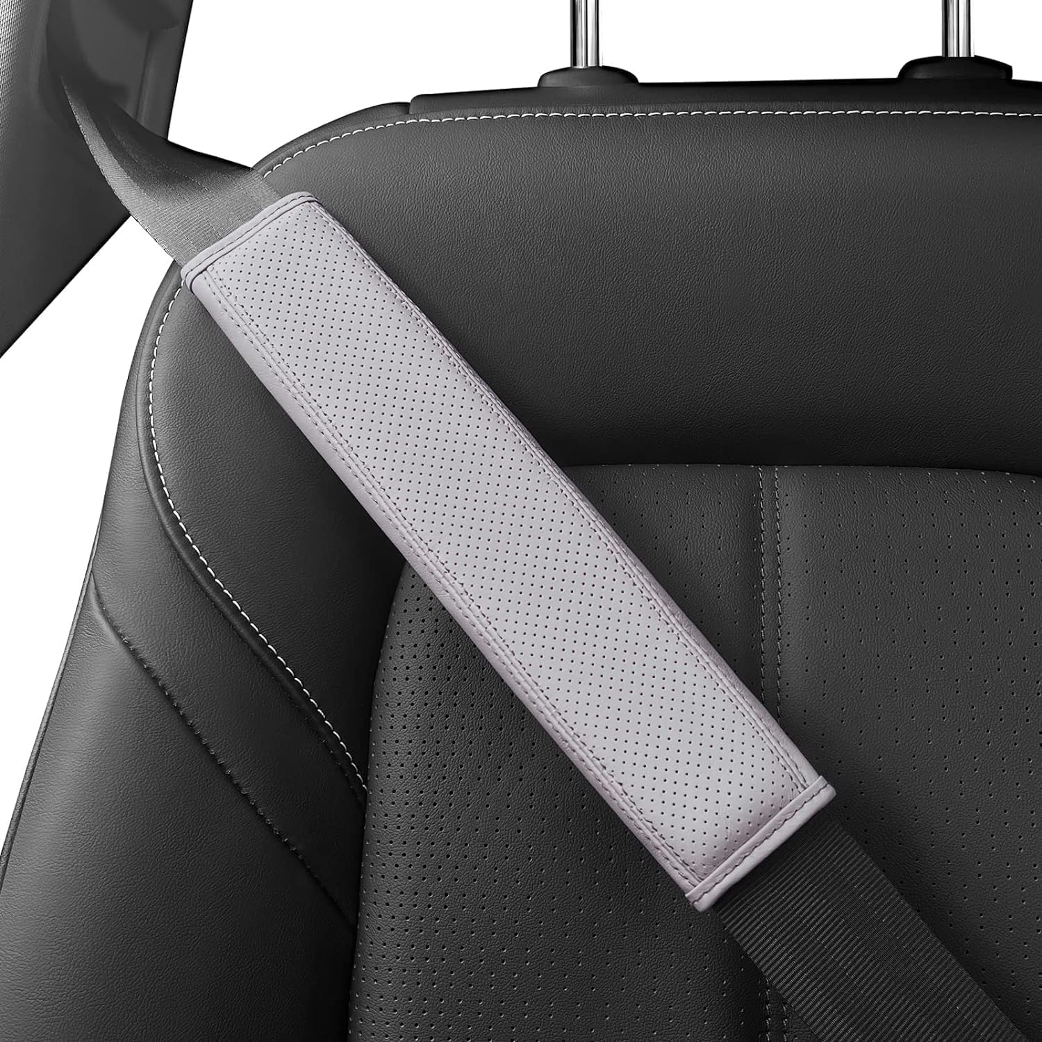 au-kee Seat Belt Shoulder Pad, Soft Leather Car Safety Strap Covers Neck Mat for Comfortable Driving (2PCS)