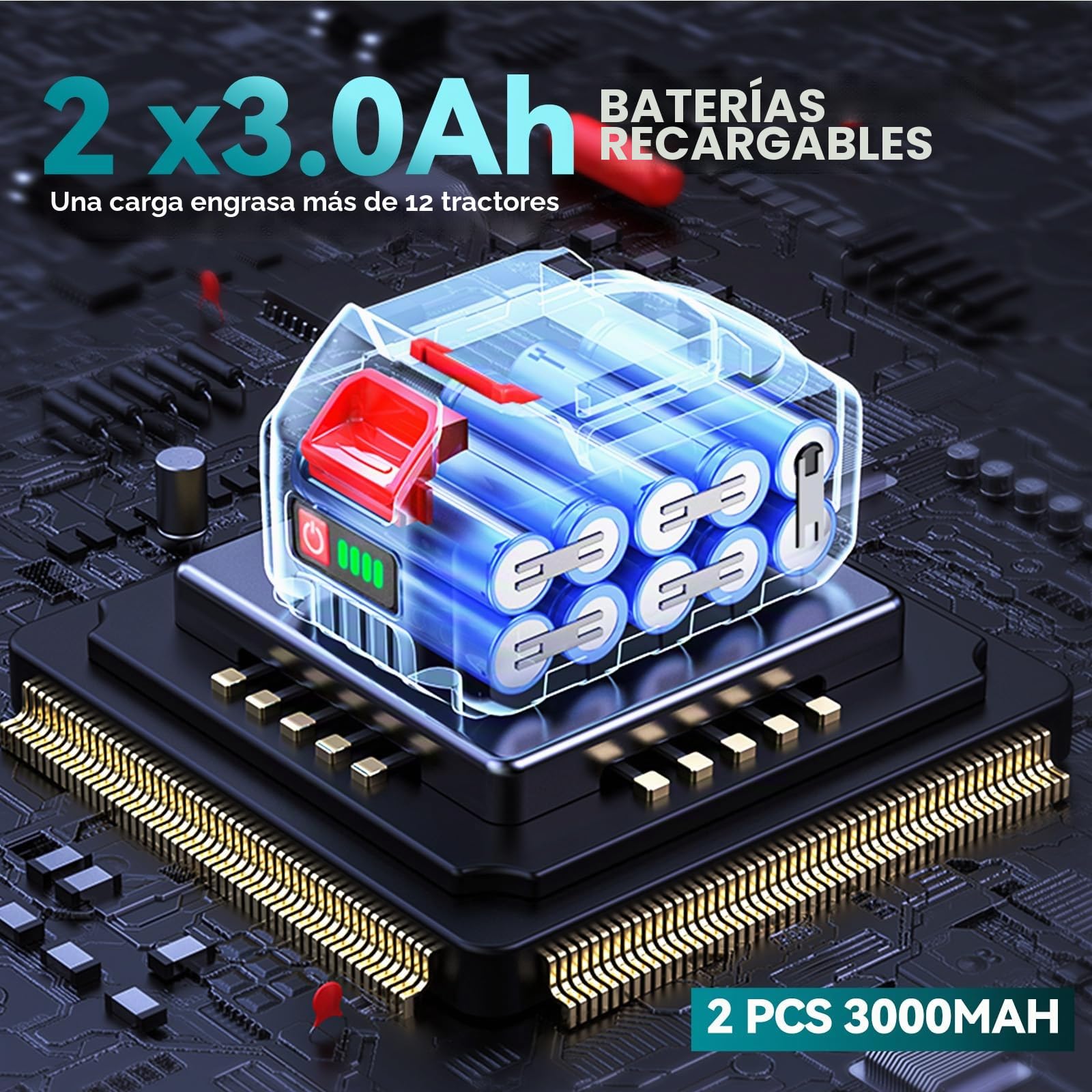 Yofidra Engrasadora Batería Kit, Pistola Engrasadora Sin Escobillas con 2 Baterías de 3.0 Ah, 12,000 PSI, Caudal de 170 ml/min, 3 Niveles, Eficiente para Tractores, Camiones y Maquinaria