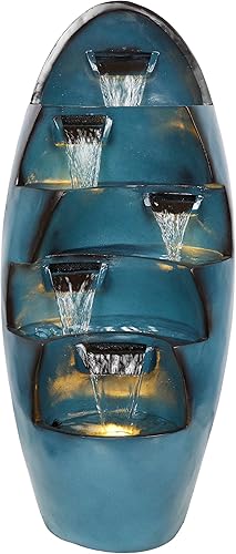 Miniatura 2 de Alpine Corporation Fuente de cascada en cascada de 5 niveles de 39 pulgadas de alto con luces LED, función de agua al aire libre para jardín, patio