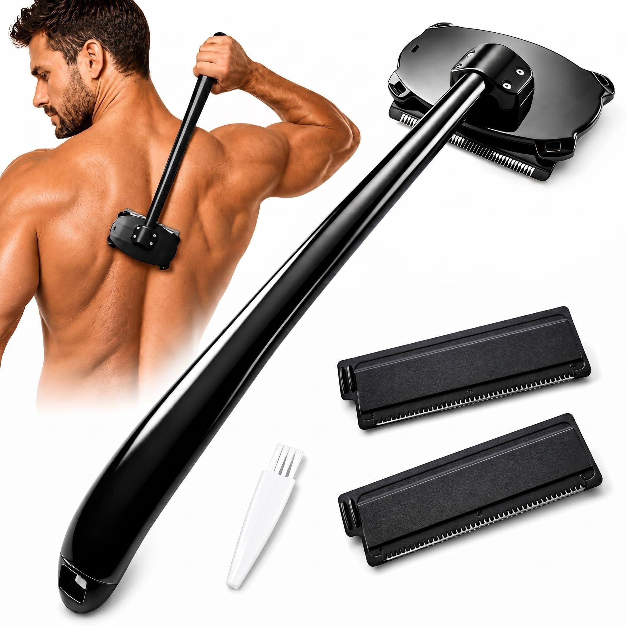 Rasoio per la schiena da uomo, rasoio per la schiena da uomo, rasatura bagnata o secca, utilizza lame a doppio taglio, manico ergonomico, nero