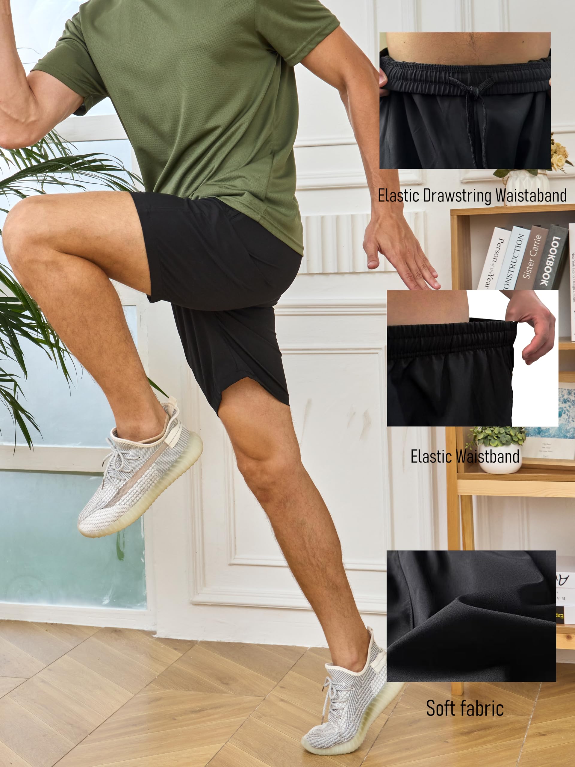 Pantaloncini da uomo per atletica, palestra, ad asciugatura rapida, con tasche, per allenamento, corsa, abbigliamento casual