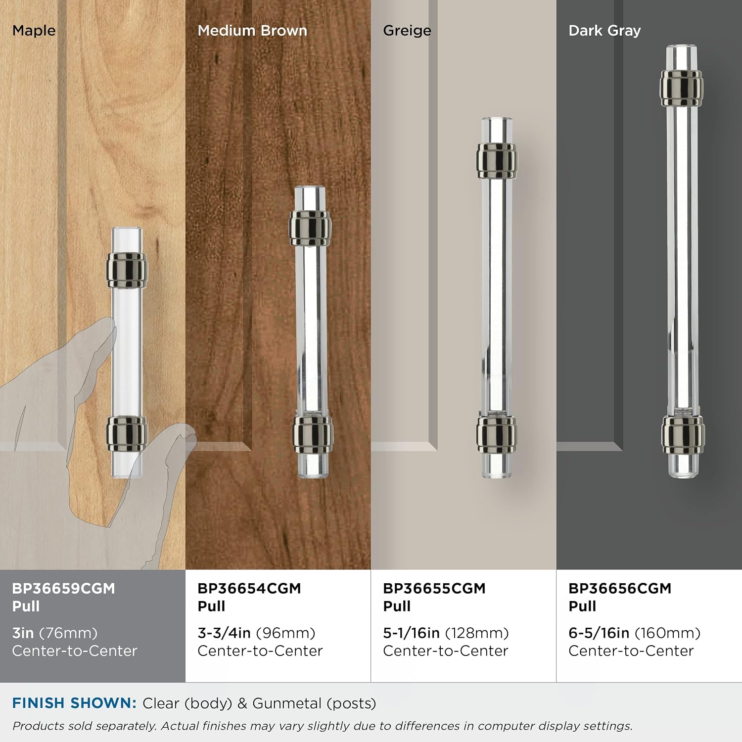 Amerock | Cabinet Pull | Clear/Gunmetal | 3 inch (76 mm) Center to Center | Glacio | 1 Pack | Drawer Pull | Drawer Handle | Cabinet Hardware