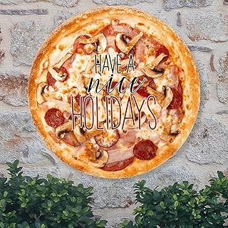 Boletus Spanish Sausage Pizza Welcome Sign Front Door Decor Snack Food Metal Sign Merry Christmas Pizza Metal Wall Art Farmhouse Wall Decor For Kitchen Coffee Bar Indoor & Outdoor Decor 12x12in