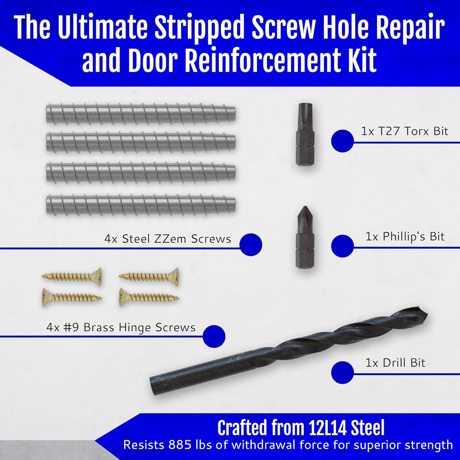 4-PK - #9x3 Permanent Door Hinge Repair Kit – Easy Stripped Screw Hole Repair – Reinforce Door Hinges, Strike Plates & Door Jamb Repair – Quickly Fix Stripped Hinge Screws in Minutes - Made in USA