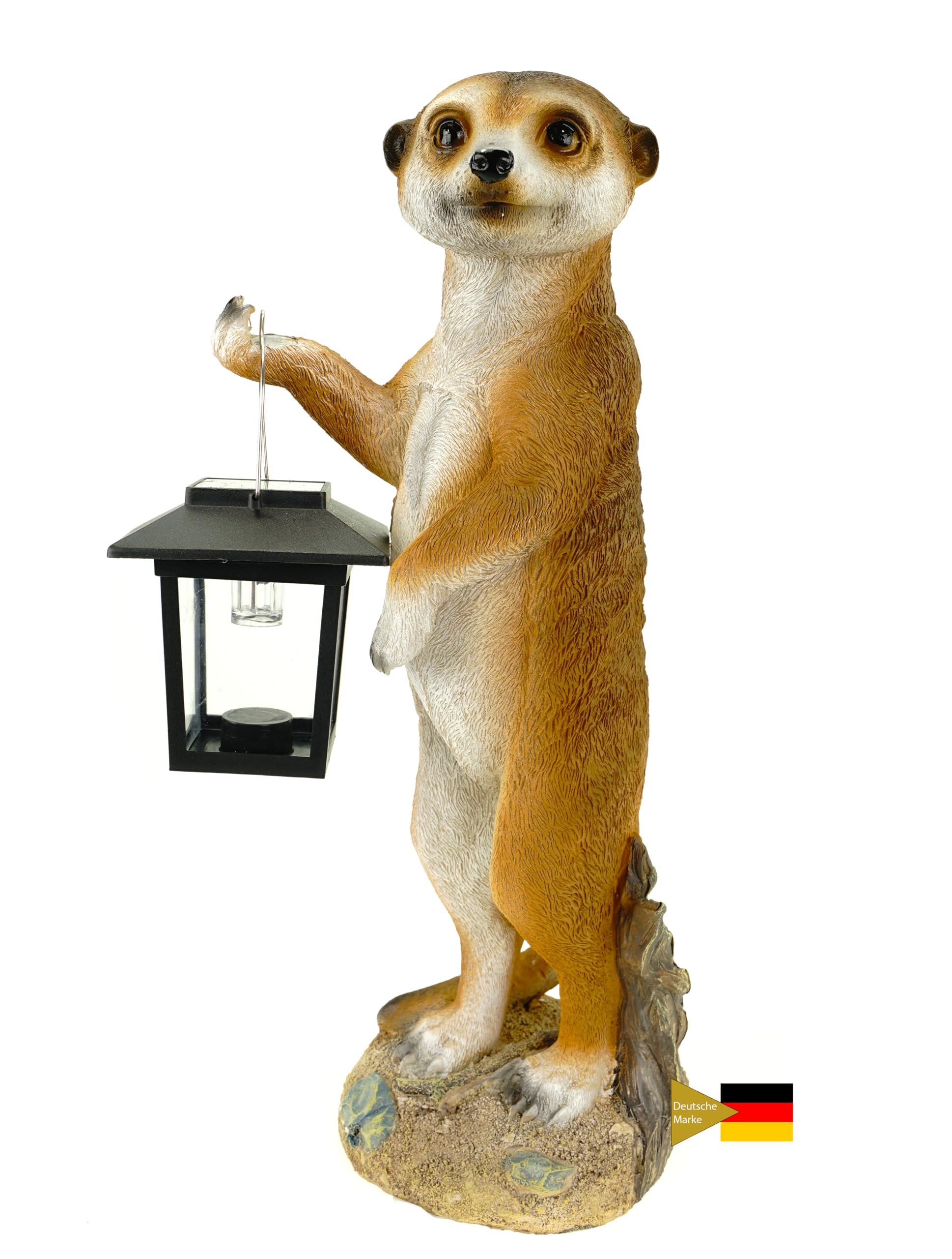 Kremers Schatzkiste Meerkat Eddy with Solar Lantern Figure Garden Figure 38 cm Animal Figure