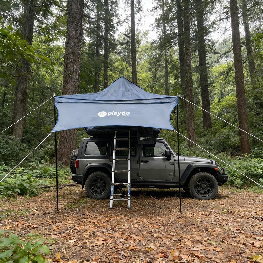 PlayDo Air Tents for Camping Rooftop Tent Easy Setup Inflatable Roof Tent Blow Up Car Top Tent for Pickup Truck SUV with Strip Light, Ladder, Air Mattress