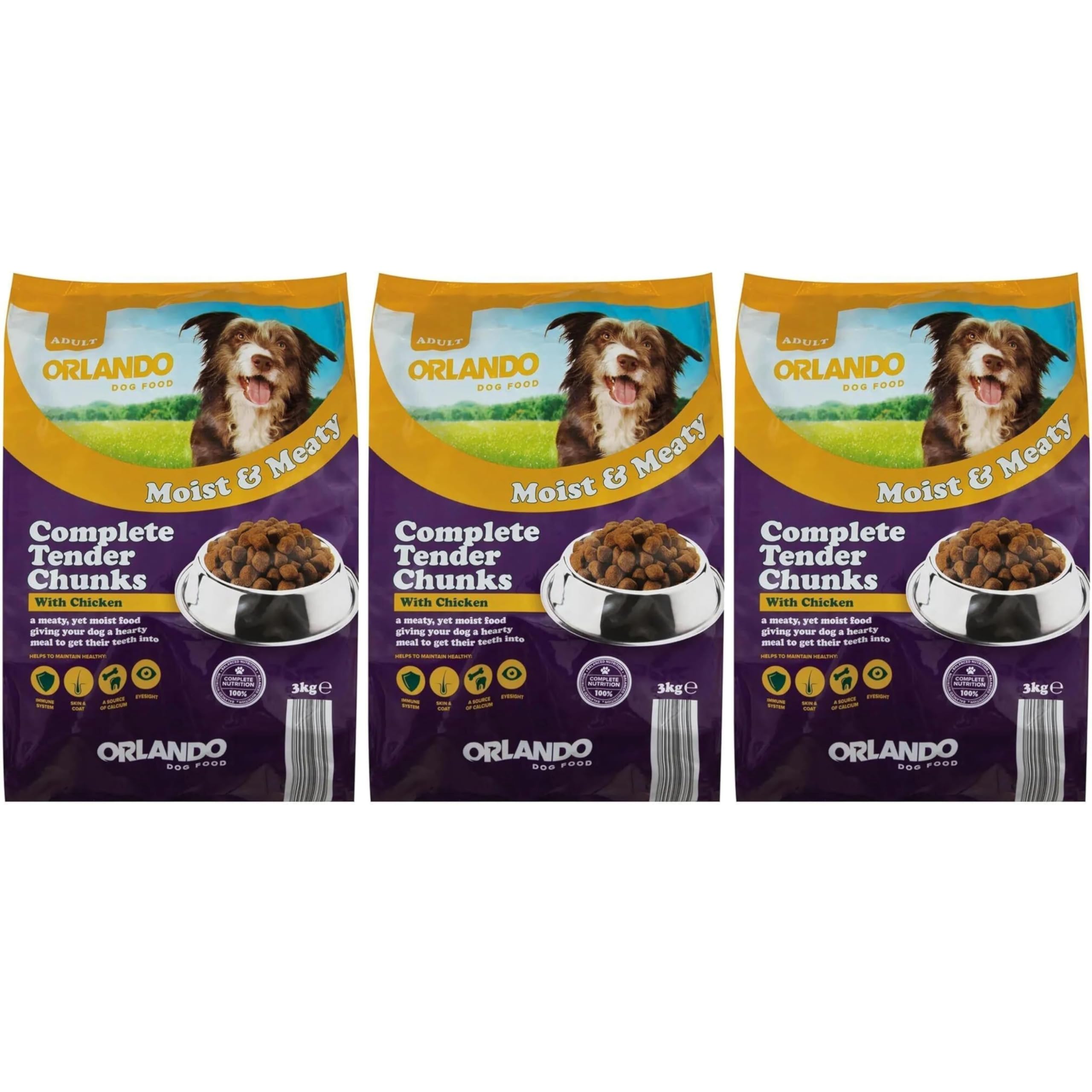 Ark future Pack of 3 Orlando Moist & Meaty Complete Dog Food – | Tender Chunks | Adult Dog Dry & Moist Mix | 100% Complete Nutrition (3kg, Chicken)