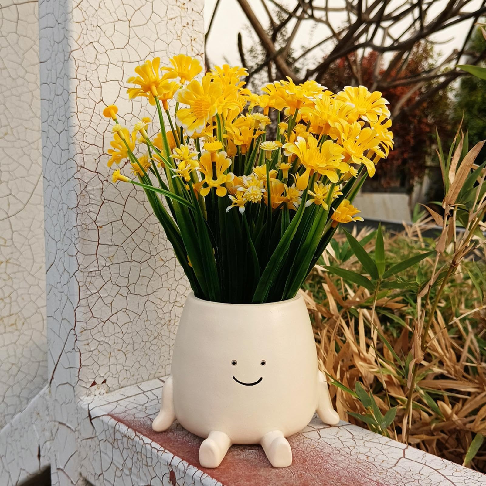 Milageto Vaso per Fiori per Il Viso, vasi per Fiori per Piante da Interno ed Esterno, vasi per fioriere con Testa in Resina con Foro di drenaggio, Gatto Bianco