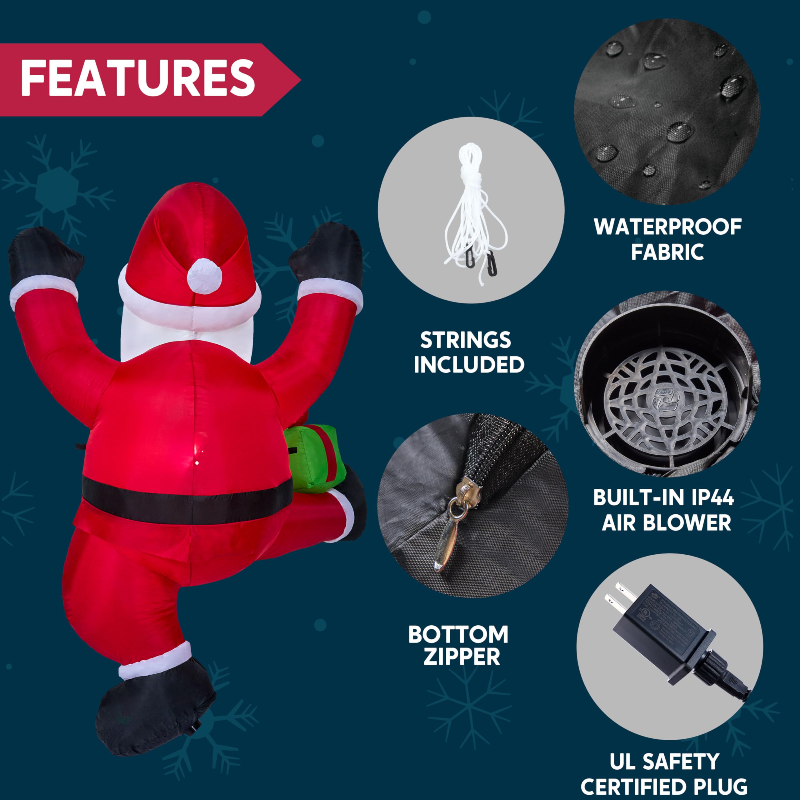 Joiedomi Père Noël Gonflable de 1,8 m de Haut avec boîte Cadeau, Père Noël Gonflable à Suspendre avec LED intégrée pour fête de Noël, extérieur, Cour, Jardin, décoration de pelouse