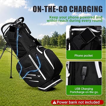 14 Way Golf Stand Bag for Men & Women, Lightweight Silent Hybrid Golf Bag with Club Lock Top, Oversized Putter Well, 8 Pockets, USB Port & Rain Cover, Black Blue