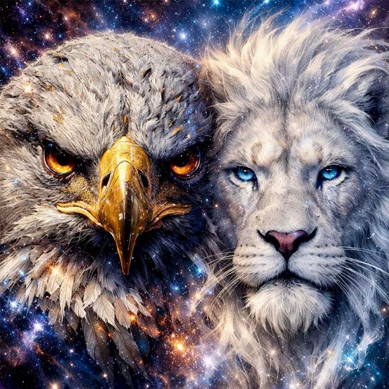 POETRYDRAW DIY Eagle Lion Art Paint by Numbers Kits Drawing Paintwork on Canvas 15.75x15.75inch Without Frame Canvas Oil Painting Number Painting for Beginners Adults Gift Home Wall Decor (G004)