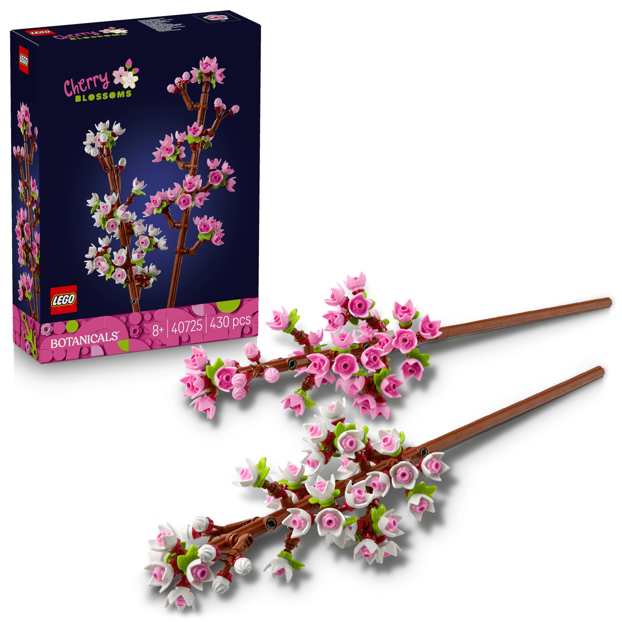 LEGO Botanicals Kiraz Çiçekleri 40725 – 8 Yaş ve Üzeri Çocuklar için Doğum Günü Hediyesi Fikri, Pastel Tonlarda Çiçeklerle Kaplı 2 Dal İçeren Dekoratif Yaratıcı Oyuncak Yapım Seti (430 Parça)