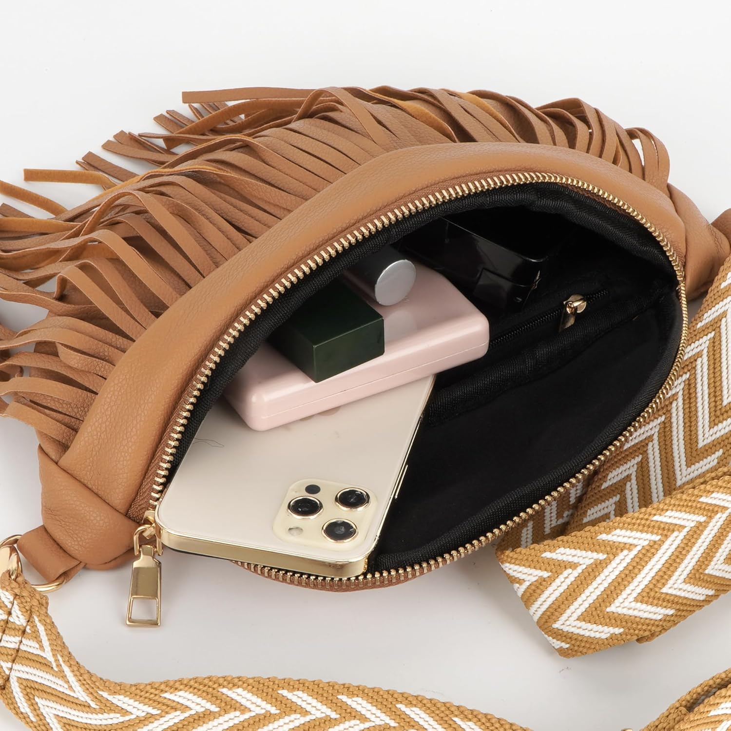 Women Faux Leather Tassel Fanny Pack Waist Bag Chest Bag Crossbody Shoulder Bag - Image 4