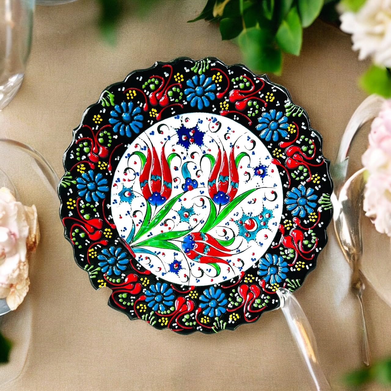 Amazon.co.jp: トルコ陶器 トルコ絵皿 トルコ雑貨 手描絵皿 18cm