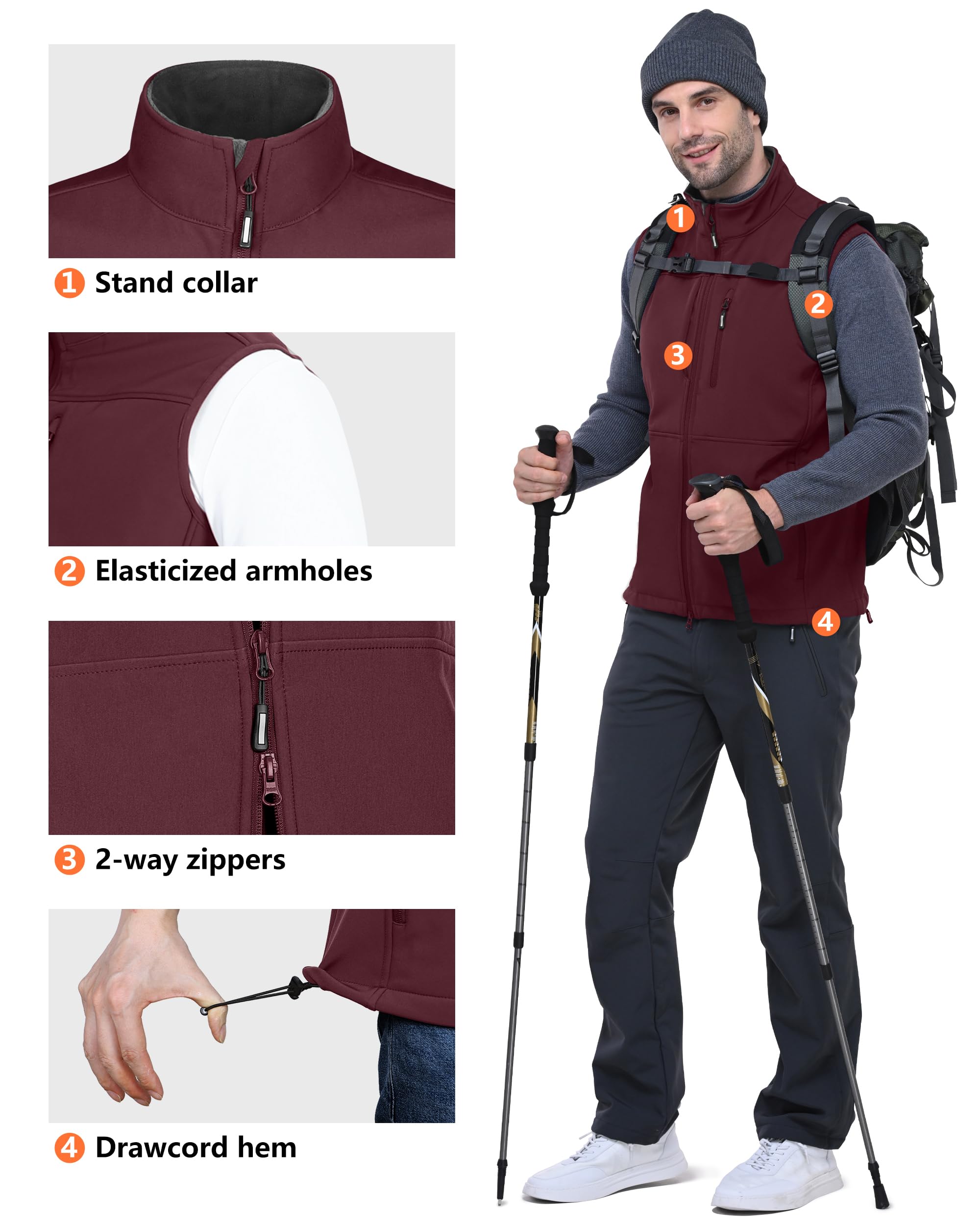 Outdoor Ventures Softshell Weste Herren Wasserdicht Winddichte Ärmellose Jacke Sportlich,Mehrere Taschen Body Warmer Golf Softshellweste für Männer