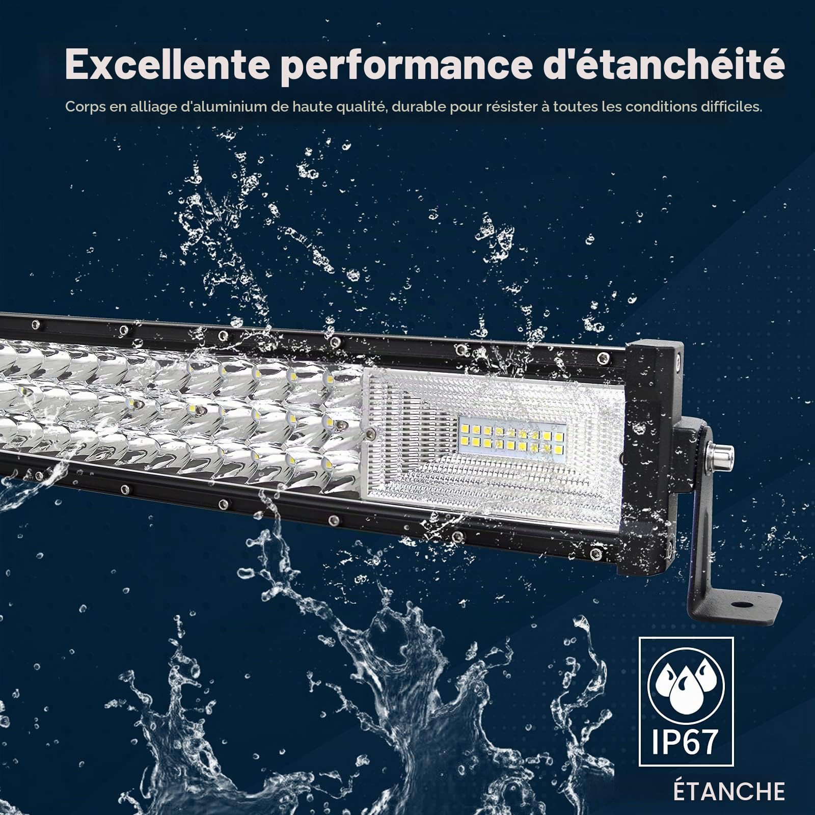 PICAA Led Barre Lumineuse, 7D Triple Rangée Incurvé 50pouces 125cm 648W Rampe a led barre de led avec 12V stroboscopique faisceau de câblage kit, hors route Voiture Véhicules 4x4 SUV ATV Camion
