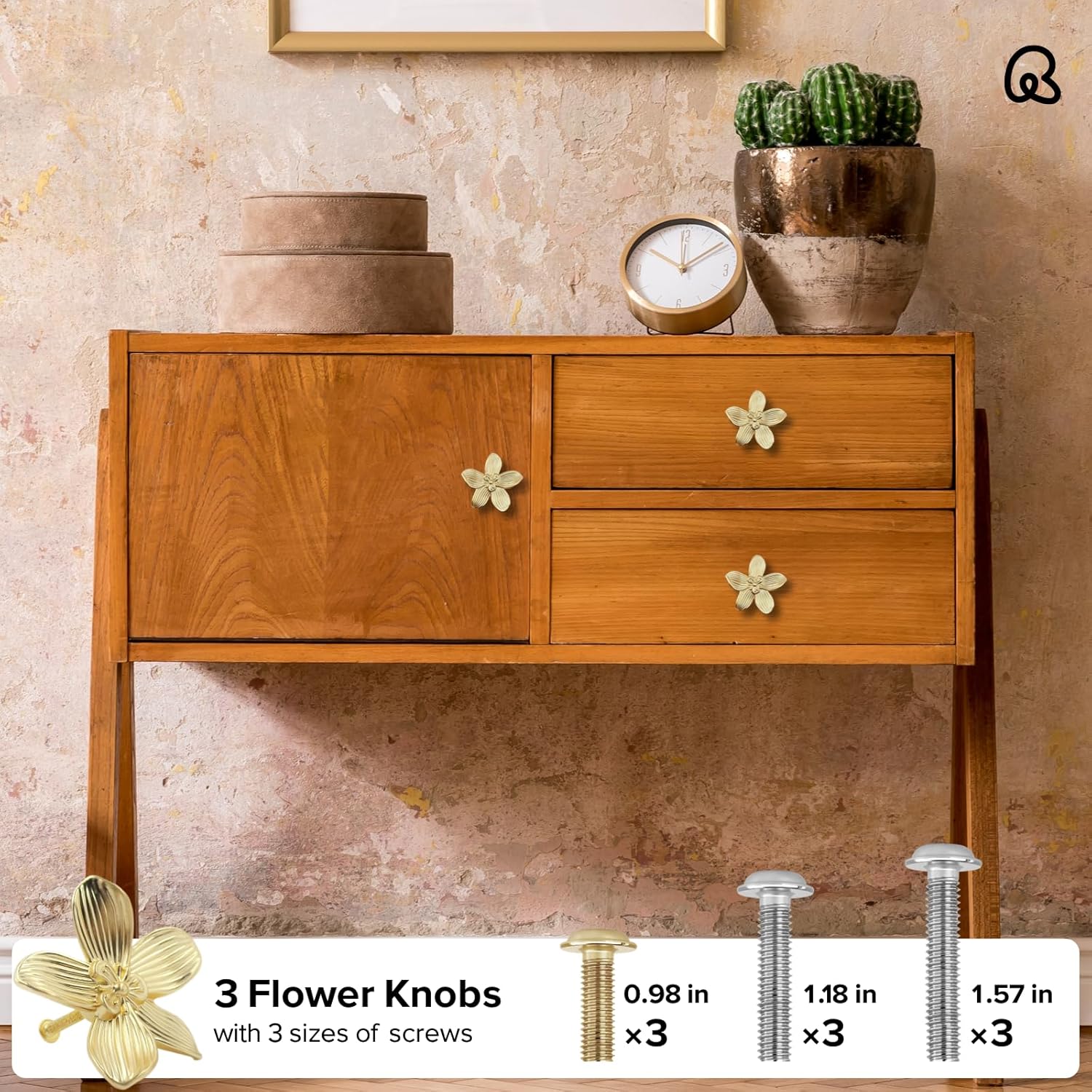 Remunkia Gold Cabinet Knobs, Cabinet Pull, 3-Pack Flower Drawer Knobs, Zinc Alloy Petal Cabinet Handles, Dresser Handles, Unique Gold Dresser Knobs for Wardrobe, Closet, Furniture Pulls (Petal, 3)
