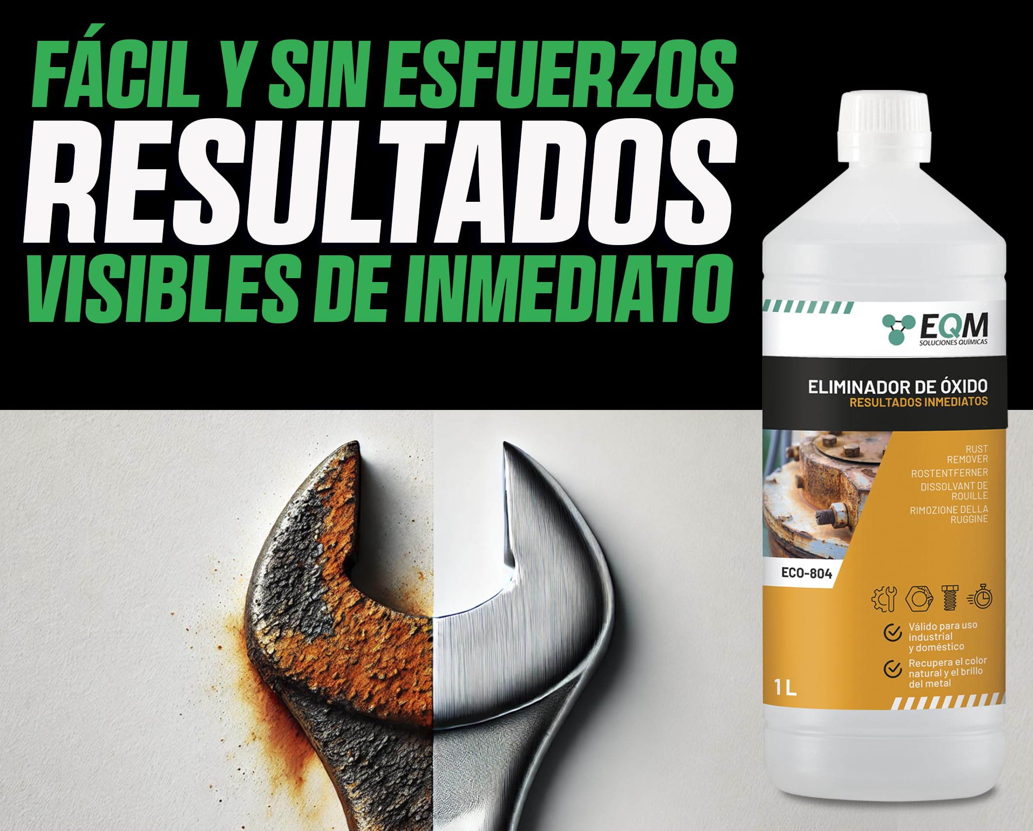 EQM - ECO-804 - Eliminador de Óxido Profesional - 1L - Remueve el óxido Completamente - Recupera el Color Original del Metal - Efecto inmediato — view 3