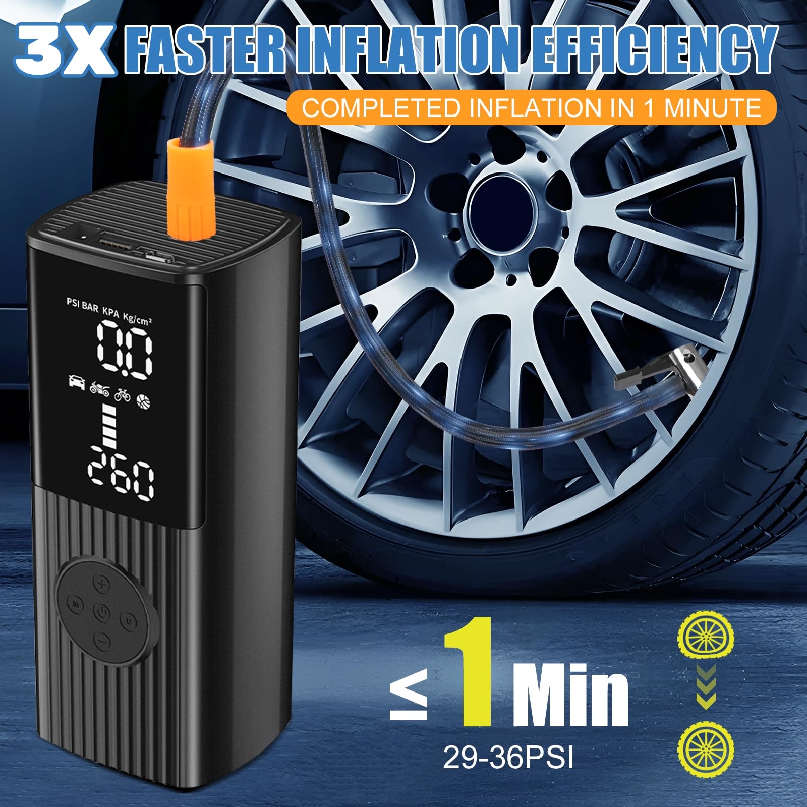 Loranu Tire Inflator Portable Air Compressor, 12000mAh Battery - View #11