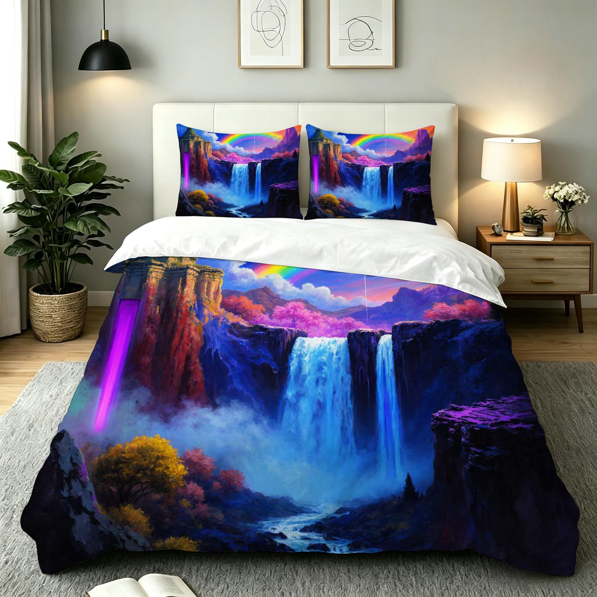 Funda Nórdica Cama 180, 240x260 cm Cascada Azul, AQ2400 | 3D Estampado, con 2 Funda Almohada, con Cremallera Oculta, para Adultos Parejas, para Villa Dormitorio, Ligero Transpirable
