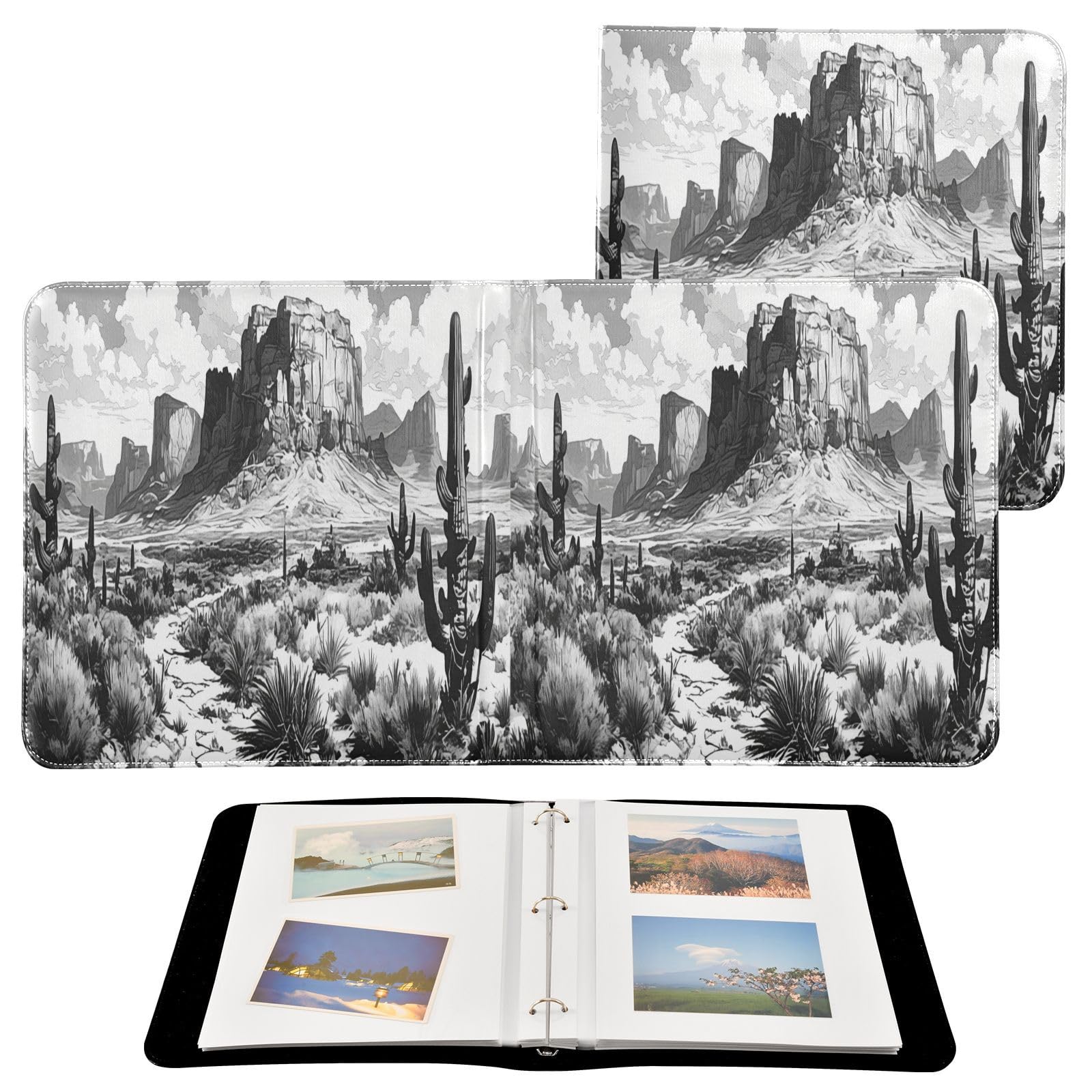 Kigai Western Desert Photo Album Self Adhesive Scrapbook Album Leather Cover DIY Picture Scrap Book with 20 Adhesive Sheets, 11.8x24x0.8 inch