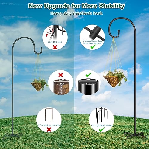 Miniatura 7 de twocorn Gancho de pastor ajustable para exteriores de 76 pulgadas con base de 7 puntas, 58 pulgadas de grosor resistente para colgar comedero de