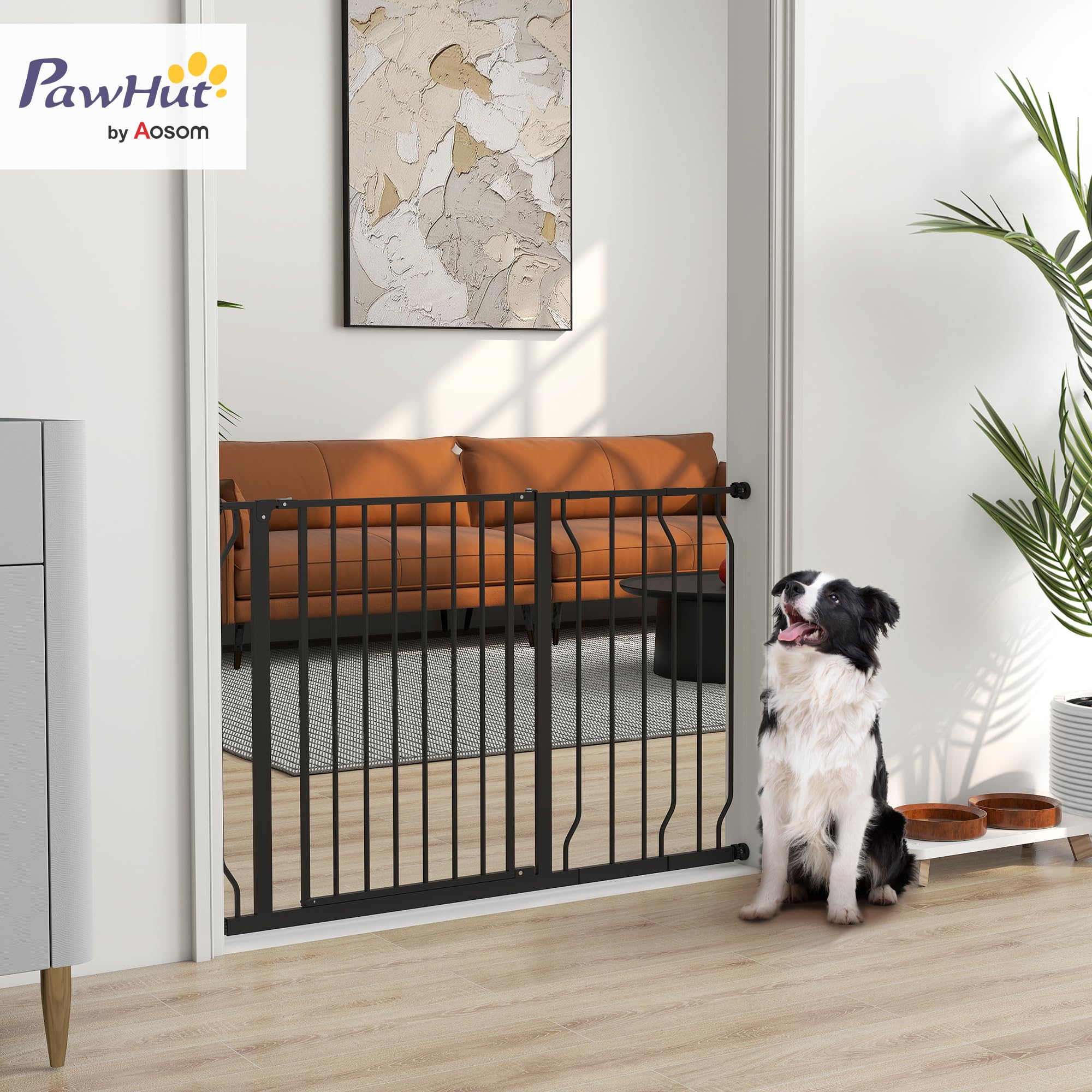 Cancelletto di sicurezza per cani PawHut, cancelletto per cani da 75-115 cm, cancelletto per bambini, cancelletto a morsetto, cancelletto di sicurezza, apertura a due vie, acciaio, nero