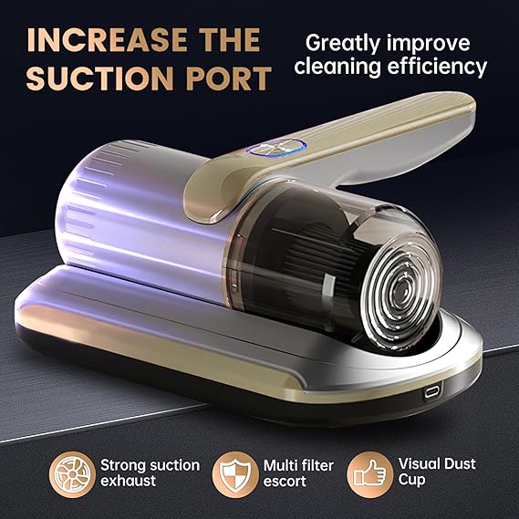 Mattress Vacuum Cleaner, Wireless Handheld Bed Vacuum Cleaner with UV-C Light, HEPA Filter and Ultrasonic Vibration