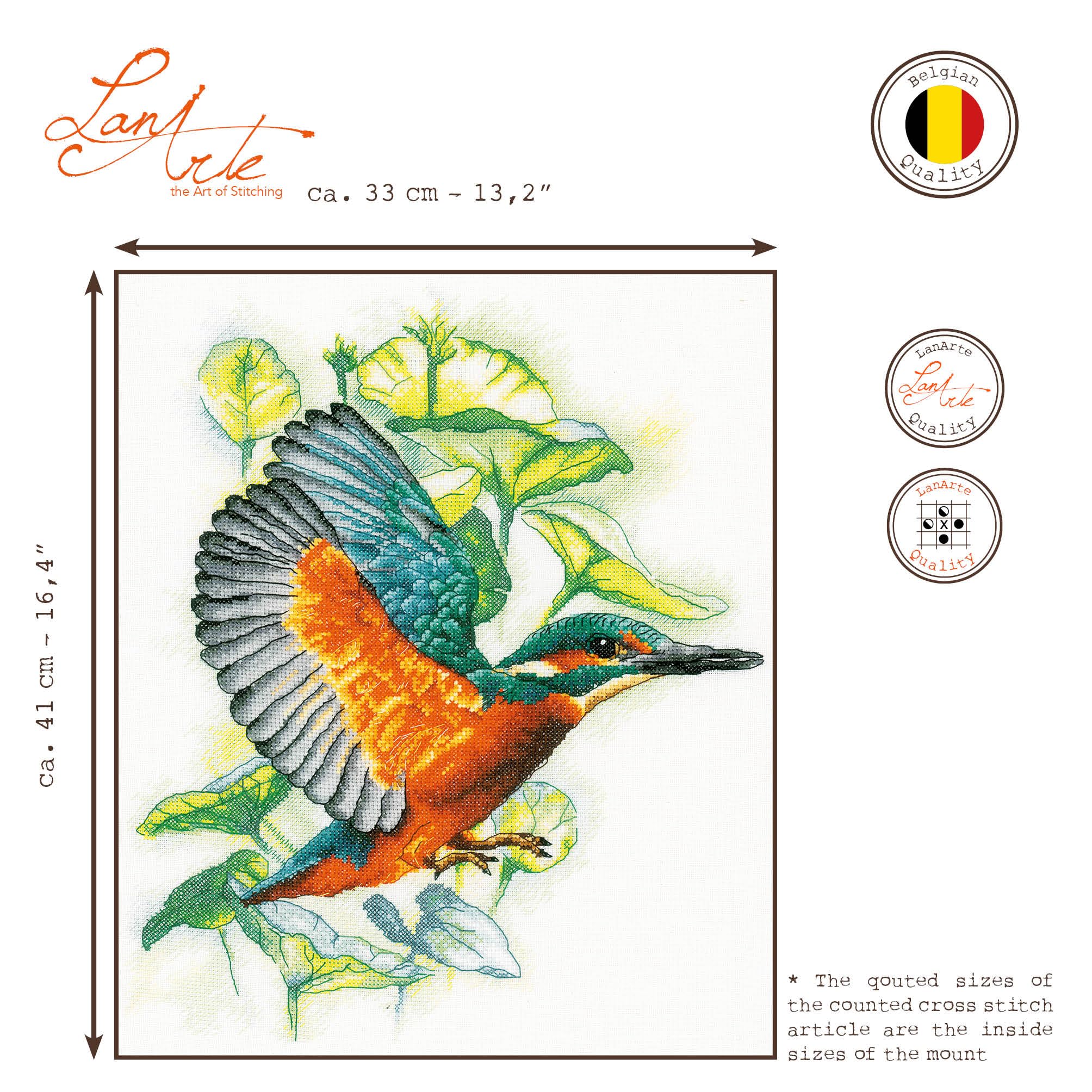 Lanarte Kreuzstich Stickpackungen Gezählter Kreuzstichbilder Set EISVOGEL Wanddekoration Handarbeit Set für Erwachsene 33 x 41 cm DIY Deko Bastelset Handwerker Kreative Geschenkset
