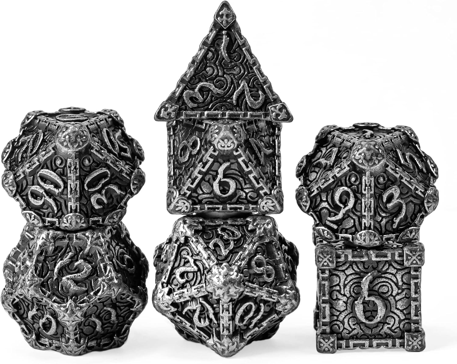 Cusdie Metal Dice with Metal Box, 7 PCs DND Metal Dice, Dagger Design Polyhedral
