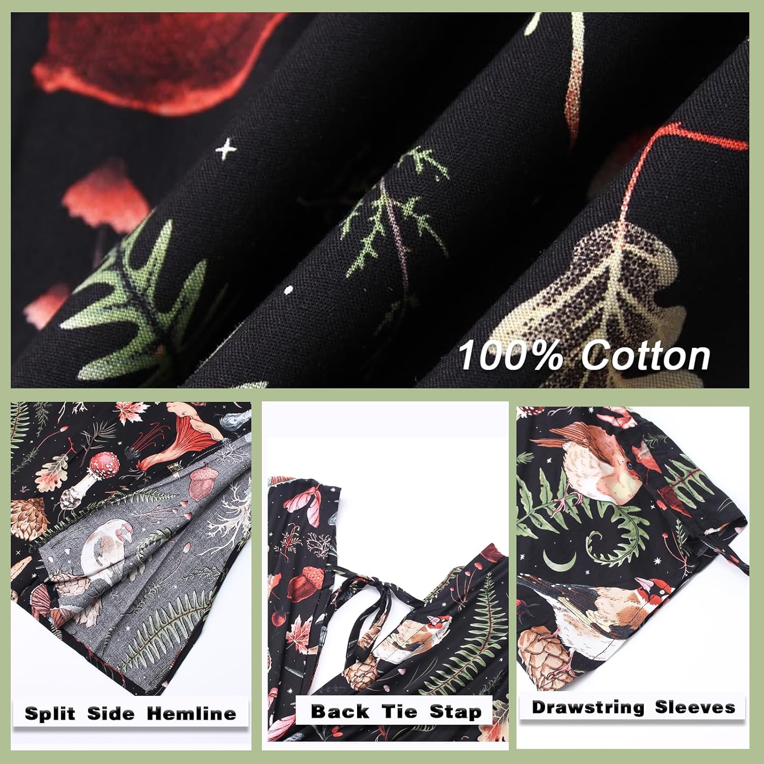 Casual Summer Dresses for Womens Mushroom Print Sundresses Women's Black Floral Date Dress Maxi Vacation Dress - Image 5